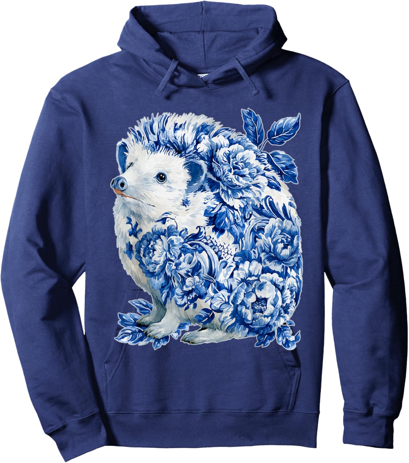 Vintage Floral Hérisson avec Fleurs Delft Art Chinoiserie Hoodie - Hoodie | Navy