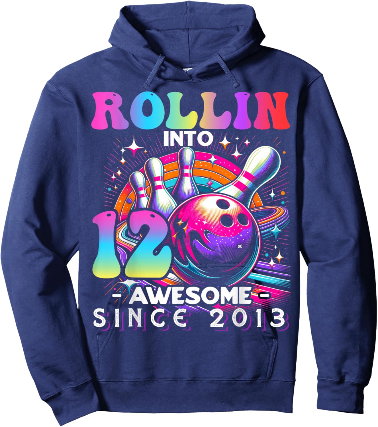 Bowling Party Rollin' 12 Awesome 2013 12th Birthday Girls Hoodie - Hoodie | Navy