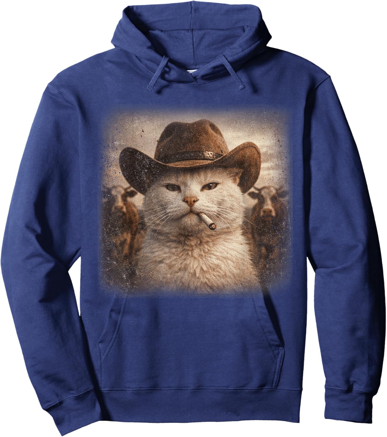Western Cowboy Cat Smoke A Cigarette Rodeo Country Men Women Hoodie - Hoodie | Navy