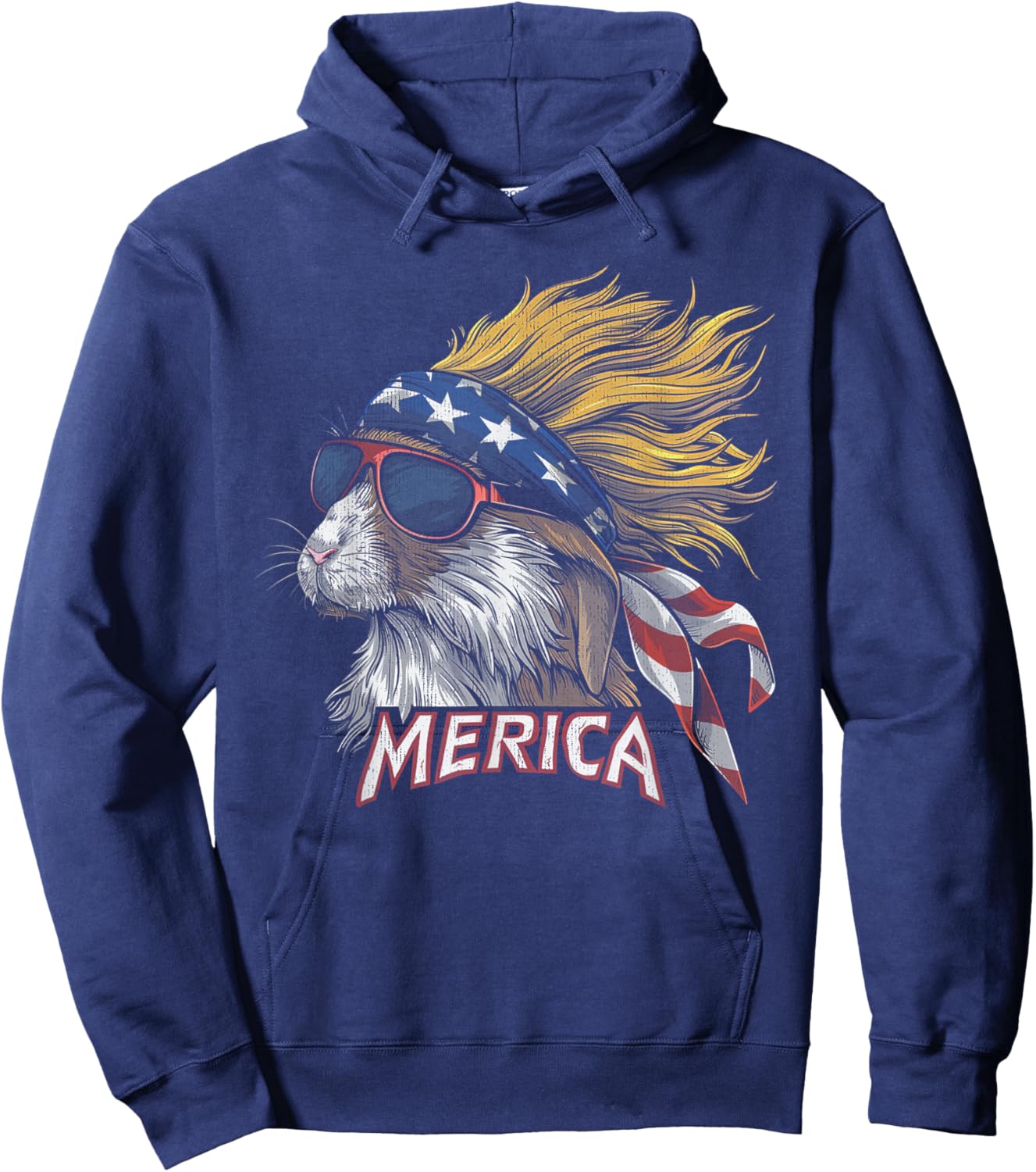 Rabbit Bunny -Patriotic USA 4th of July American Flag Mullet Hoodie - Hoodie | Navy
