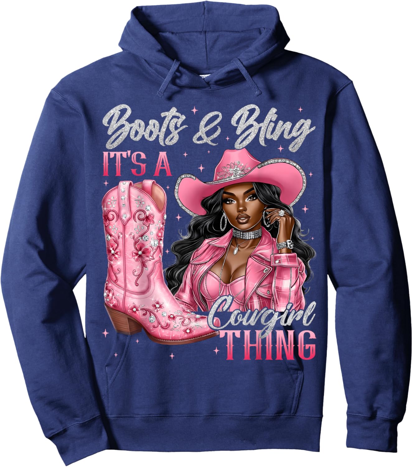 Boots and Bling It is A Cowgirl Black History Month Women Hoodie - Hoodie | Navy
