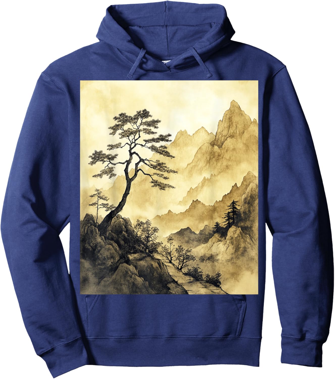 Serene Traditional Chinese Landscape Art Hoodie - Hoodie | Navy