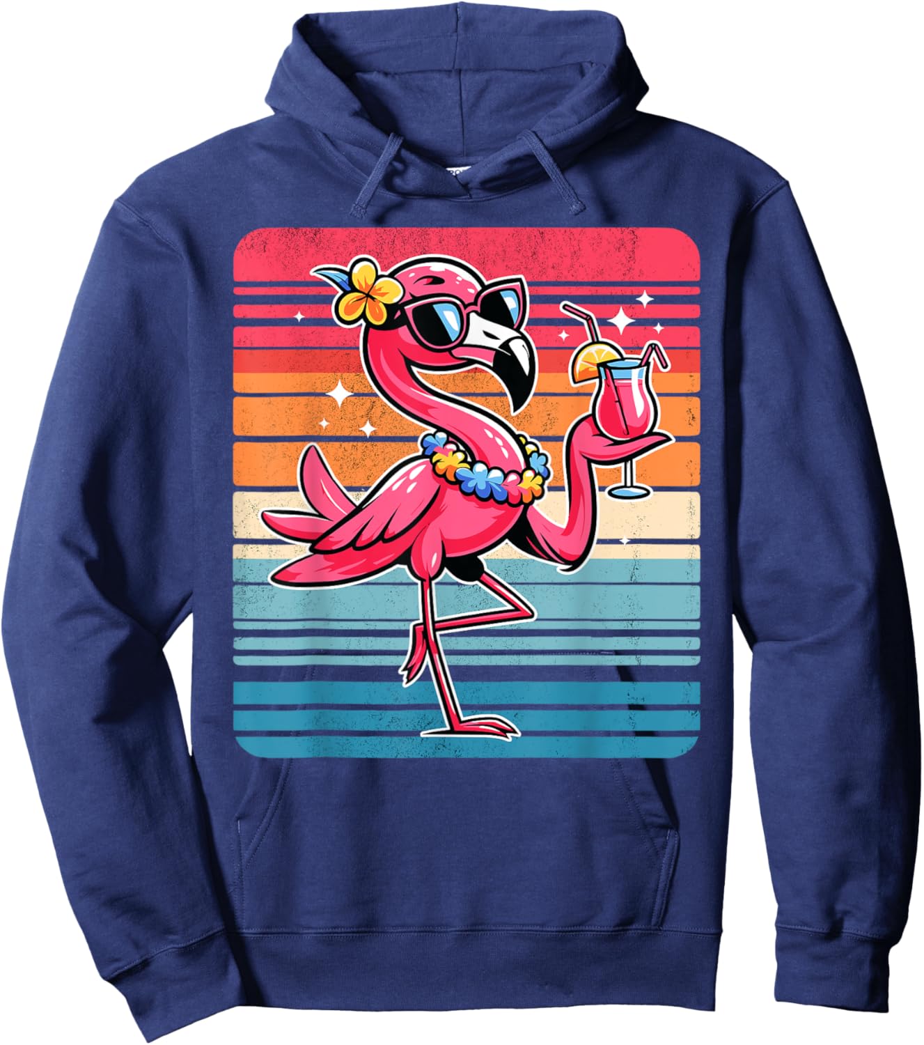 Cool Retro Flamingo in Sunglasses Funny Flamingo Hoodie - Hoodie | Navy