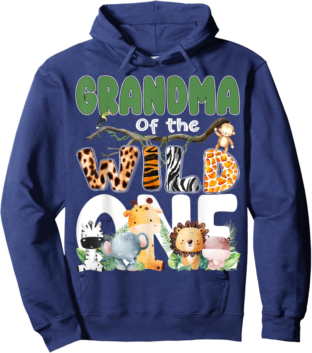 Grandma Of The Wild One 1st Birthday Safari Family Matching Hoodie - Hoodie | Navy