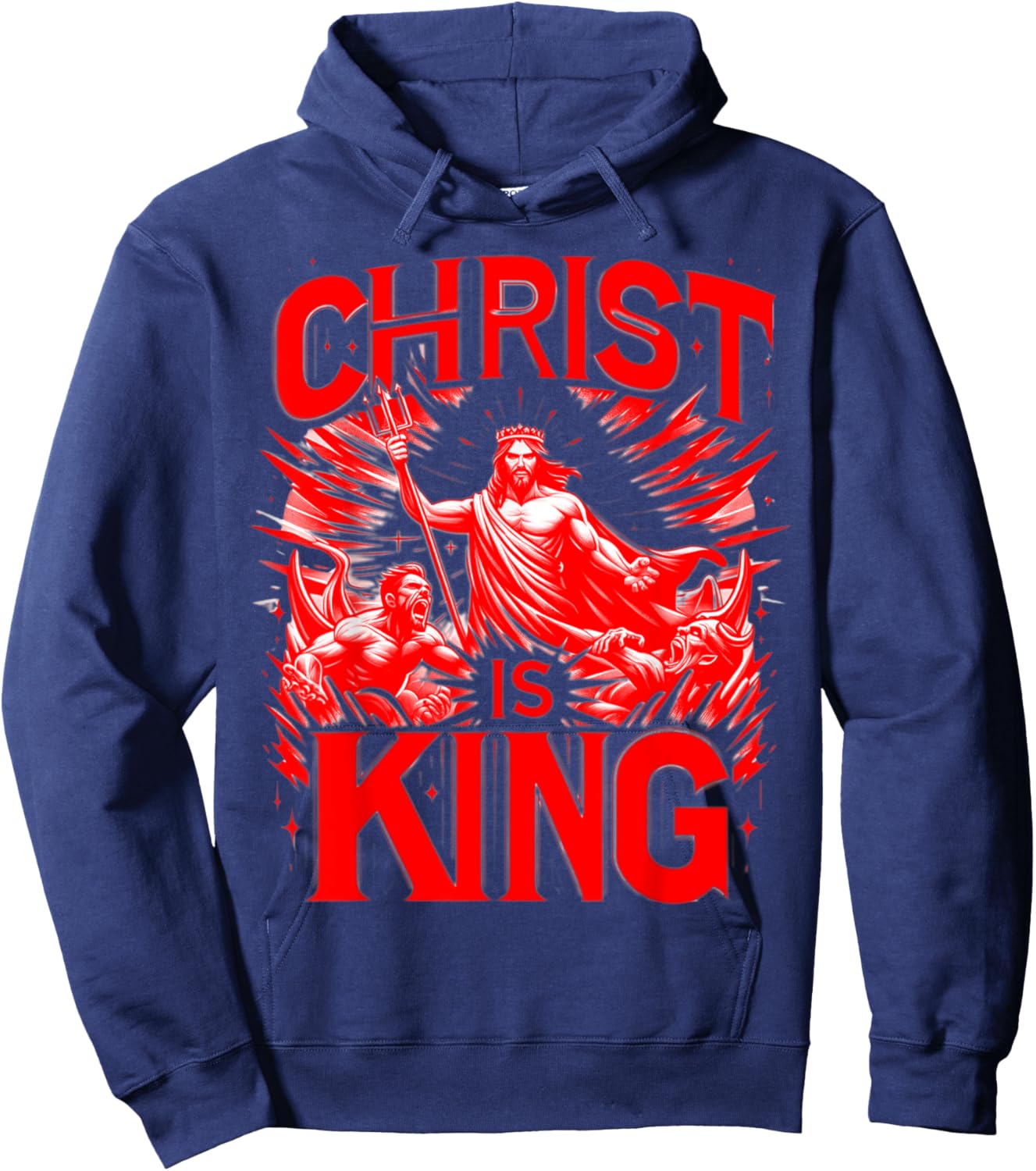 Christ Is King - Jesus Defeats The Devil Christian Graphic Hoodie - Hoodie | Navy