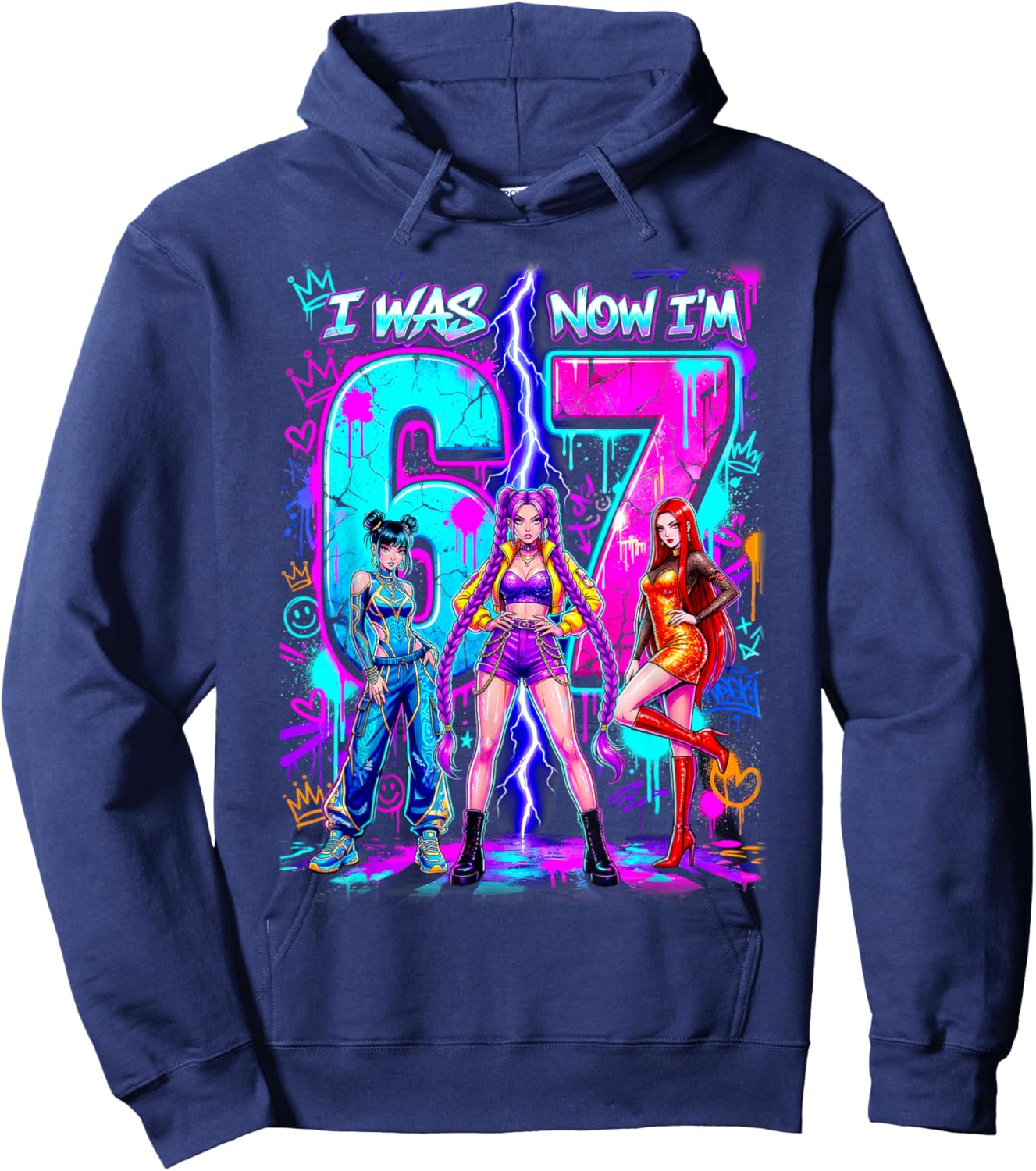 I was 6 Now Im 7 Birthday K-pop Girls 67 Meme 7th Birthday Hoodie - Hoodie | Navy