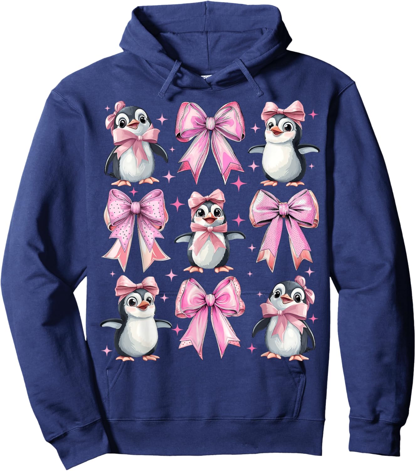 Coquette Bow Penguin Cute Bird Girl Mom Pink Mother's Day Hoodie - Hoodie | Navy