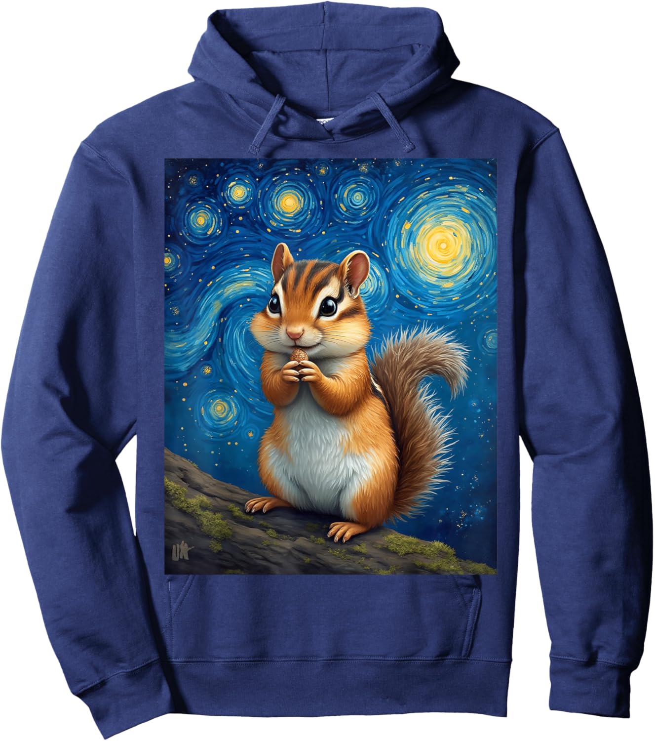 Van Gogh's Starry Night Chipmunk Striped Squirrel Animal Hoodie - Hoodie | Navy