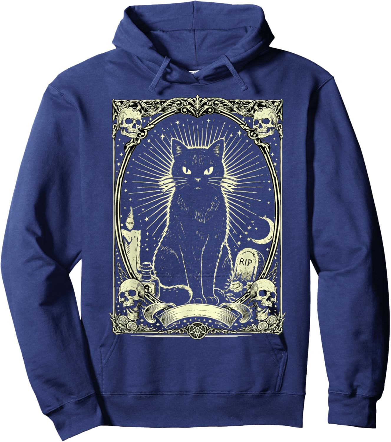 Gothic Black Cat Vintage Design Hoodie - Hoodie | Navy