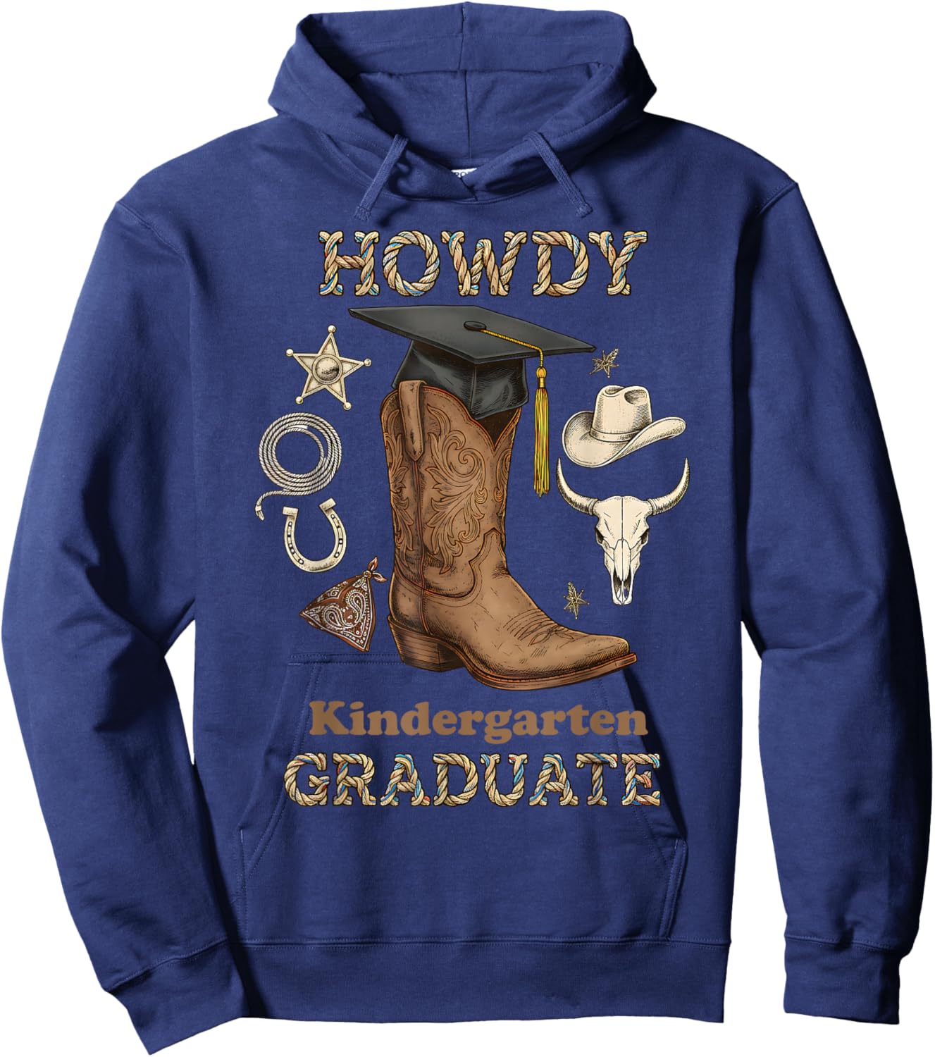 Howdy Kindergarten Graduate Western Cowboy Boot Graduation Hoodie - Hoodie | Navy