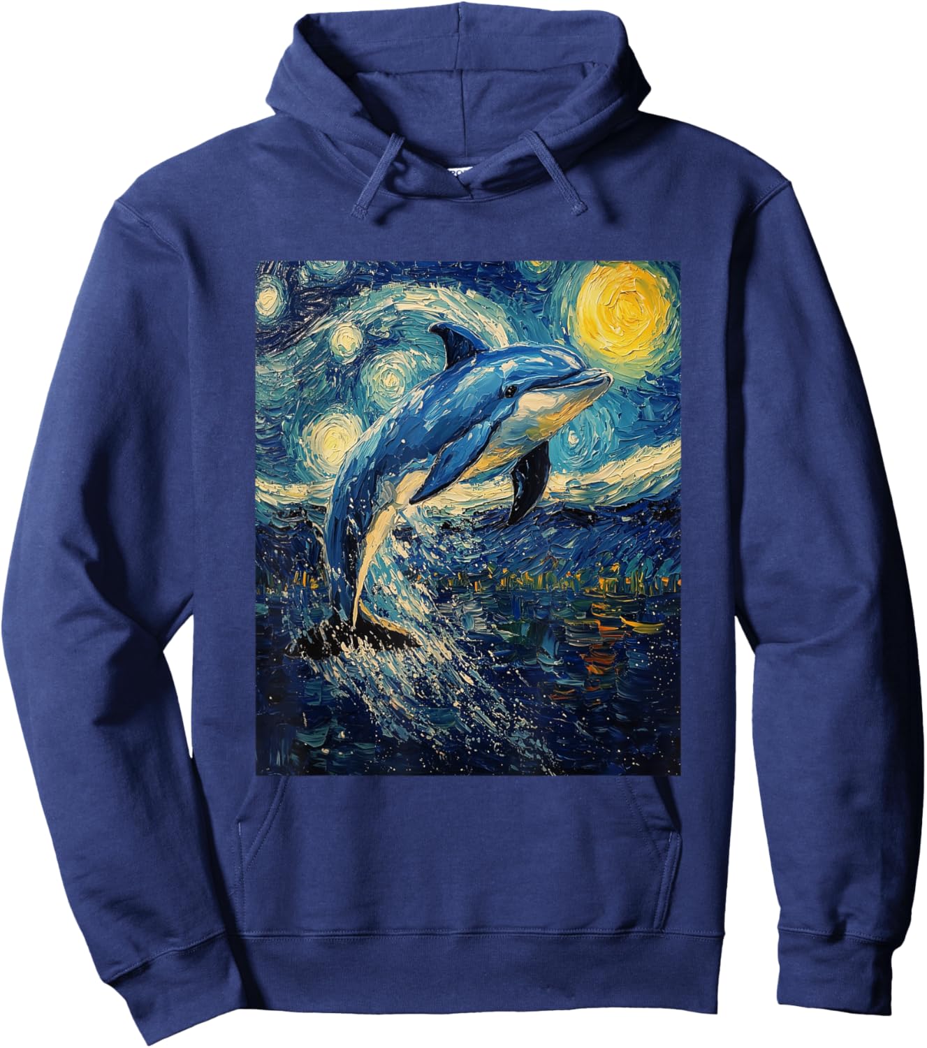 Cute Dolphin - Van Gogh Style - Starry Night Graphic Hoodie - Hoodie | Navy
