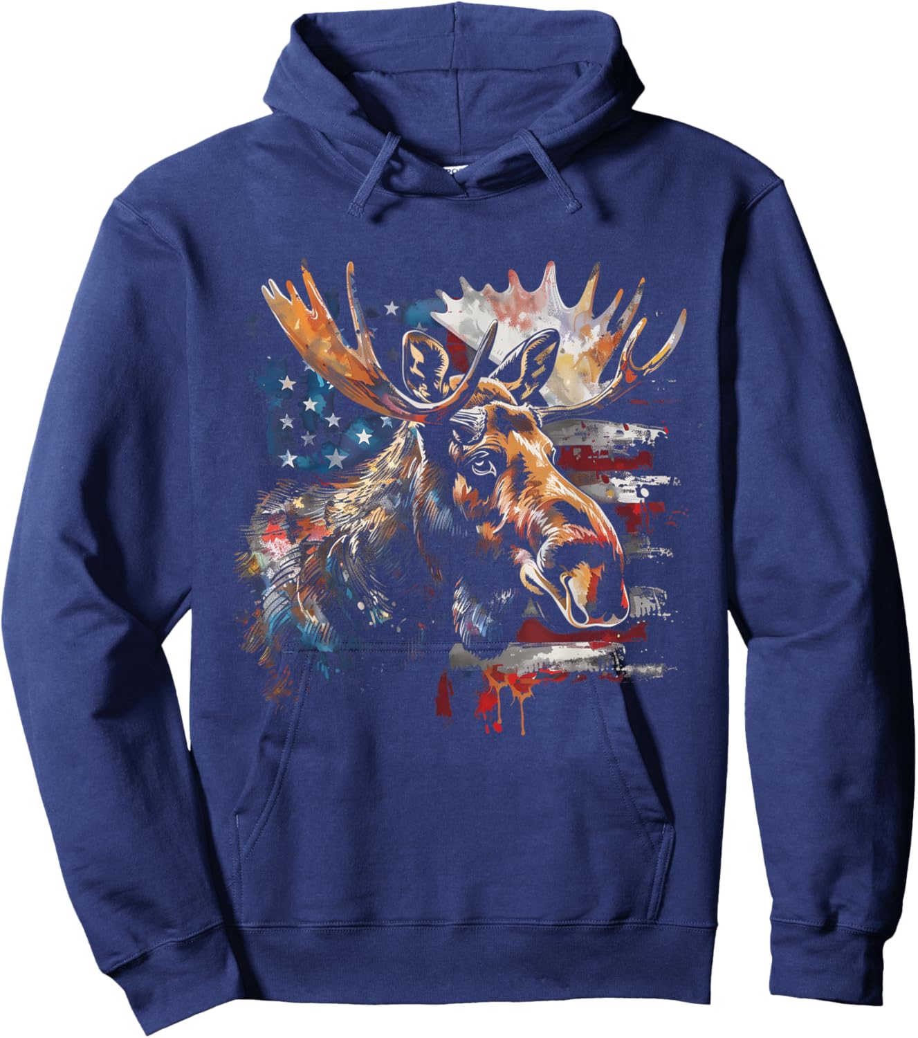 Moose American Flag USA Nature Patriotic Moose Lover Kids Men Hoodie - Hoodie | Navy