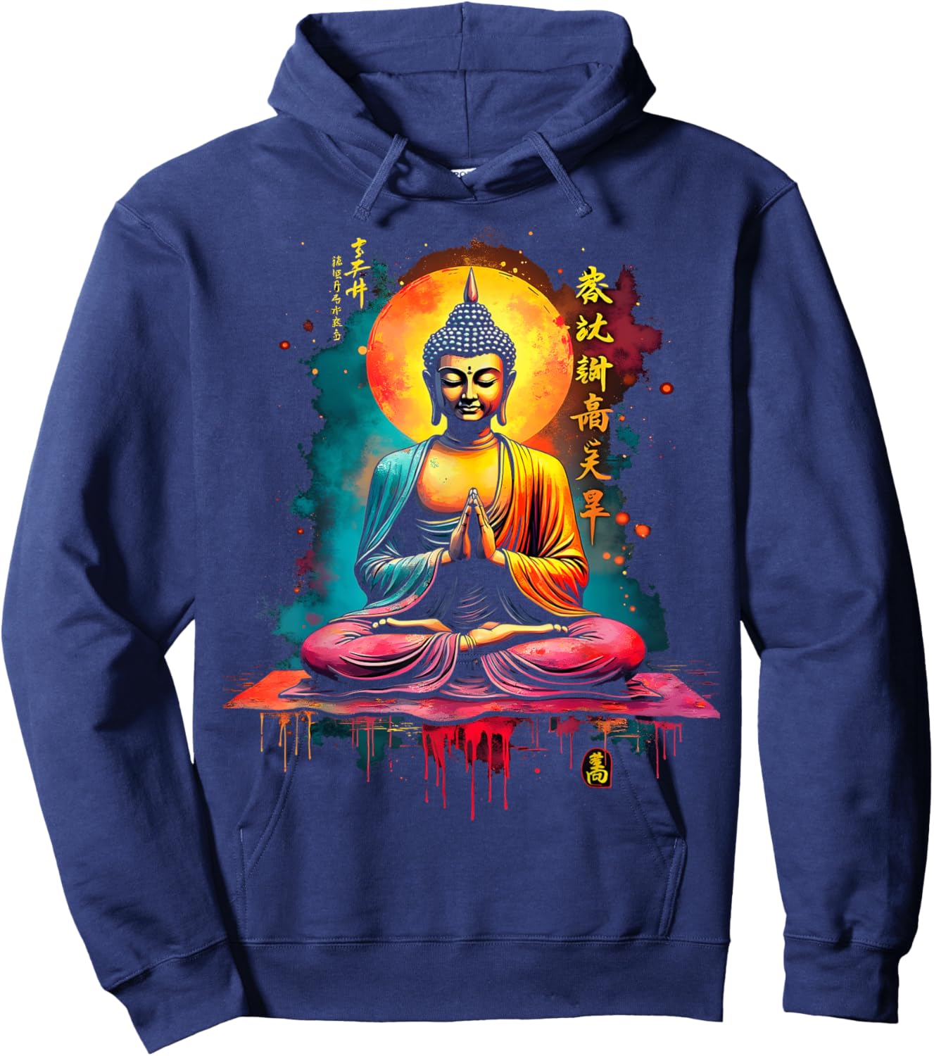 Vibrant Buddha Radiant Moon Hoodie - Hoodie | Navy