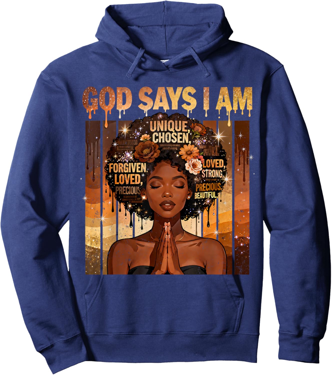 God Says I Am Chosen Loved Black Woman Faith Design Hoodie - Hoodie | Navy