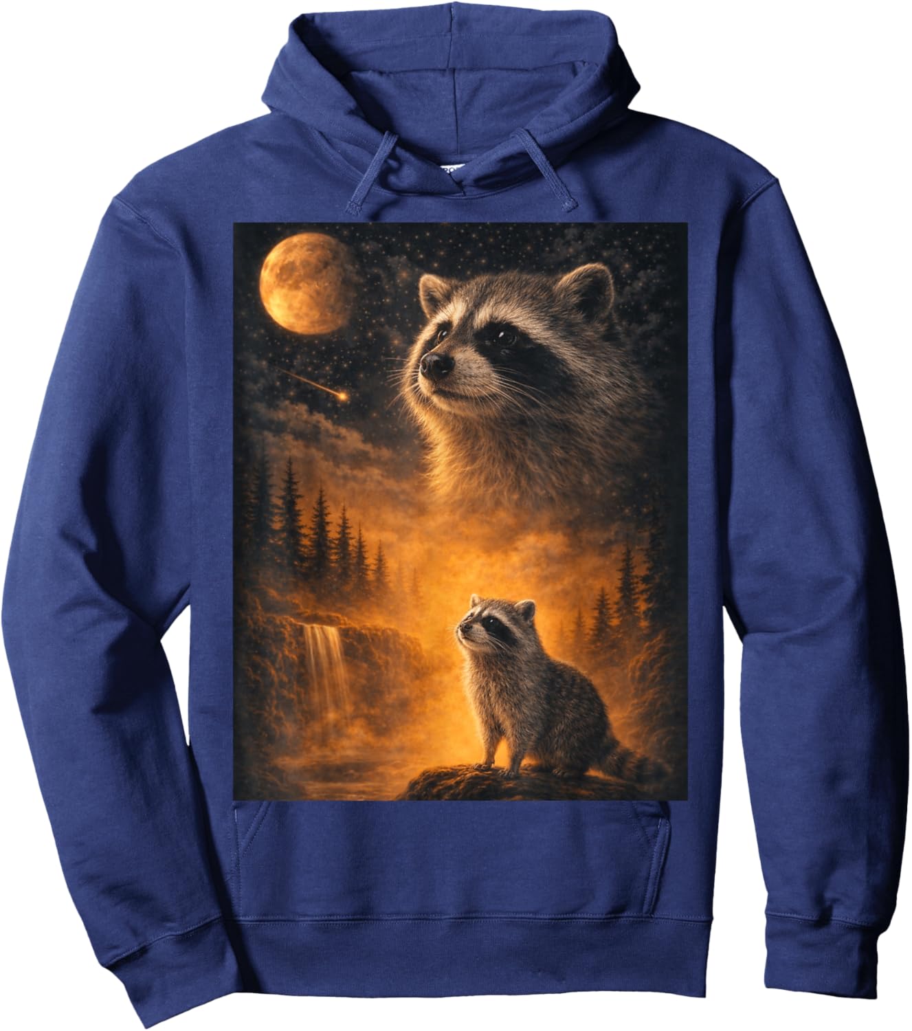 Raccoon Howling to The Moon. Funny Meme 90s Animal Lover Hoodie - Hoodie | Navy