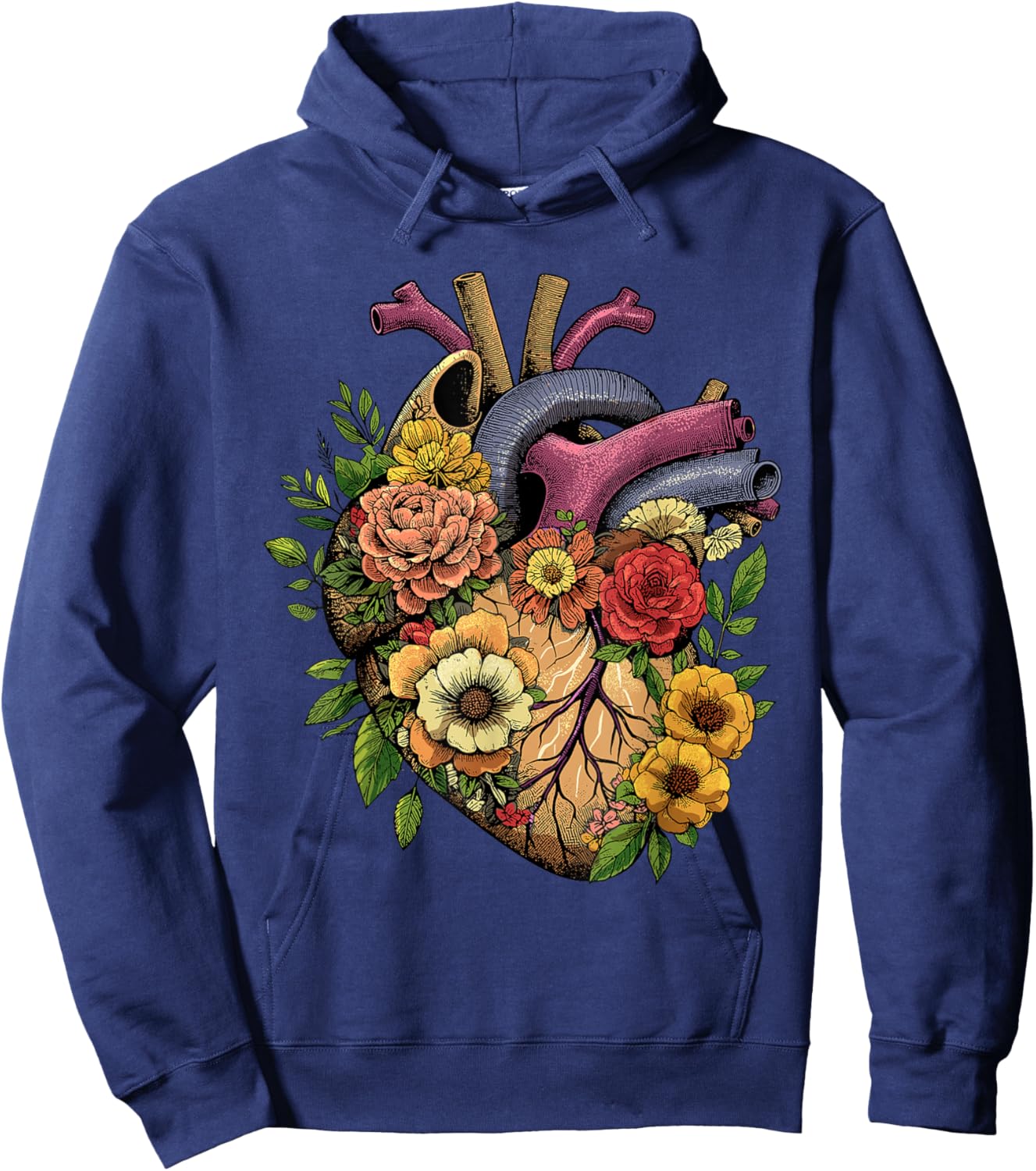 Anatomical Heart Shirt Floral Organ Cardiology Cardiac Nurse Hoodie - Hoodie | Navy