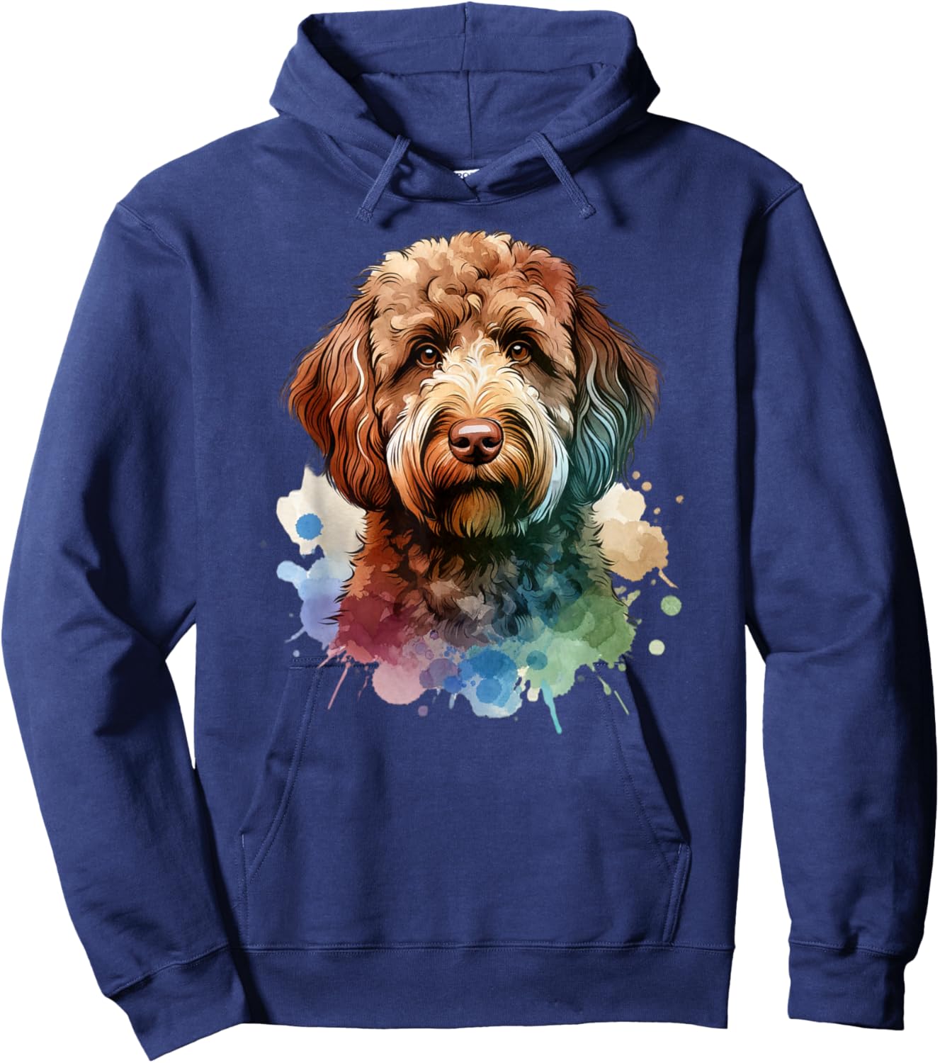 Doggies Unlimited Chocolate Labradoodle Dog Watercolor Artwork Hoodie - Hoodie | Navy
