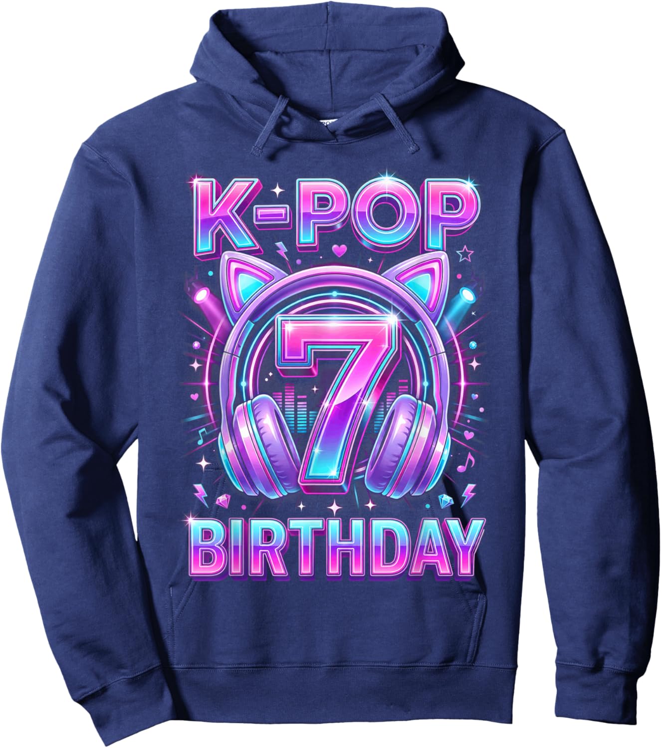 K-Pop 7th Birthday Kpop Girl 7 Year Old Korean Music Hoodie - Hoodie | Navy