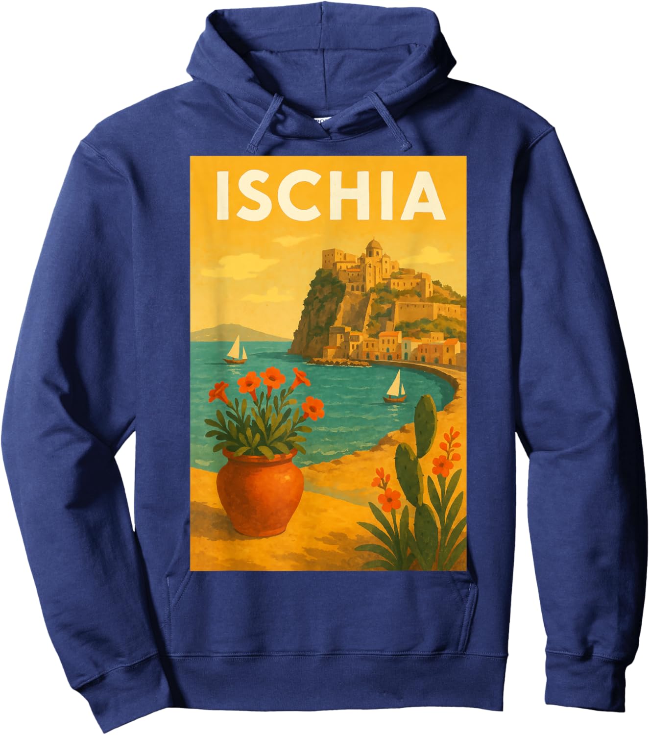 Ischia Vintage Travel Poster Art Print for Home Office Hoodie - Hoodie | Navy
