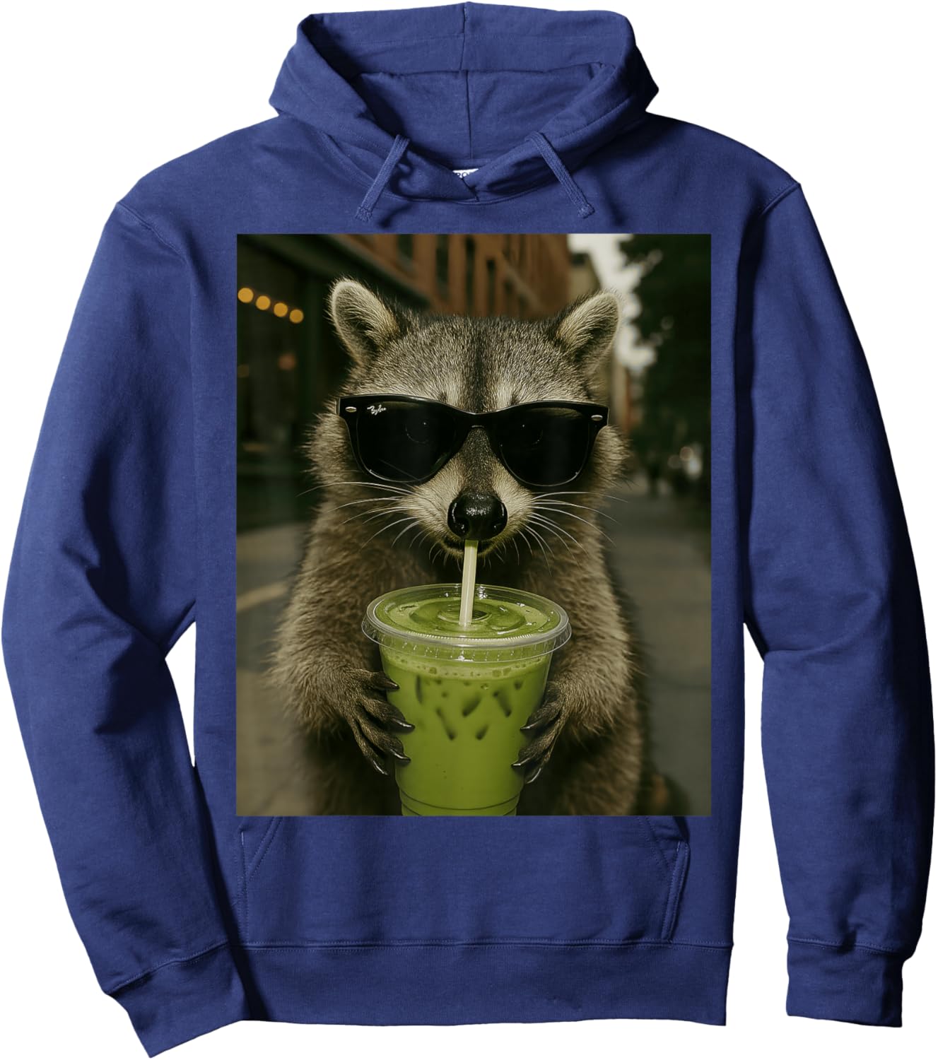 KI-generierter lustiger Gen-Z-Meme Matcha Latte-Waschbär im Retro-Look Hoodie - Hoodie | Navy