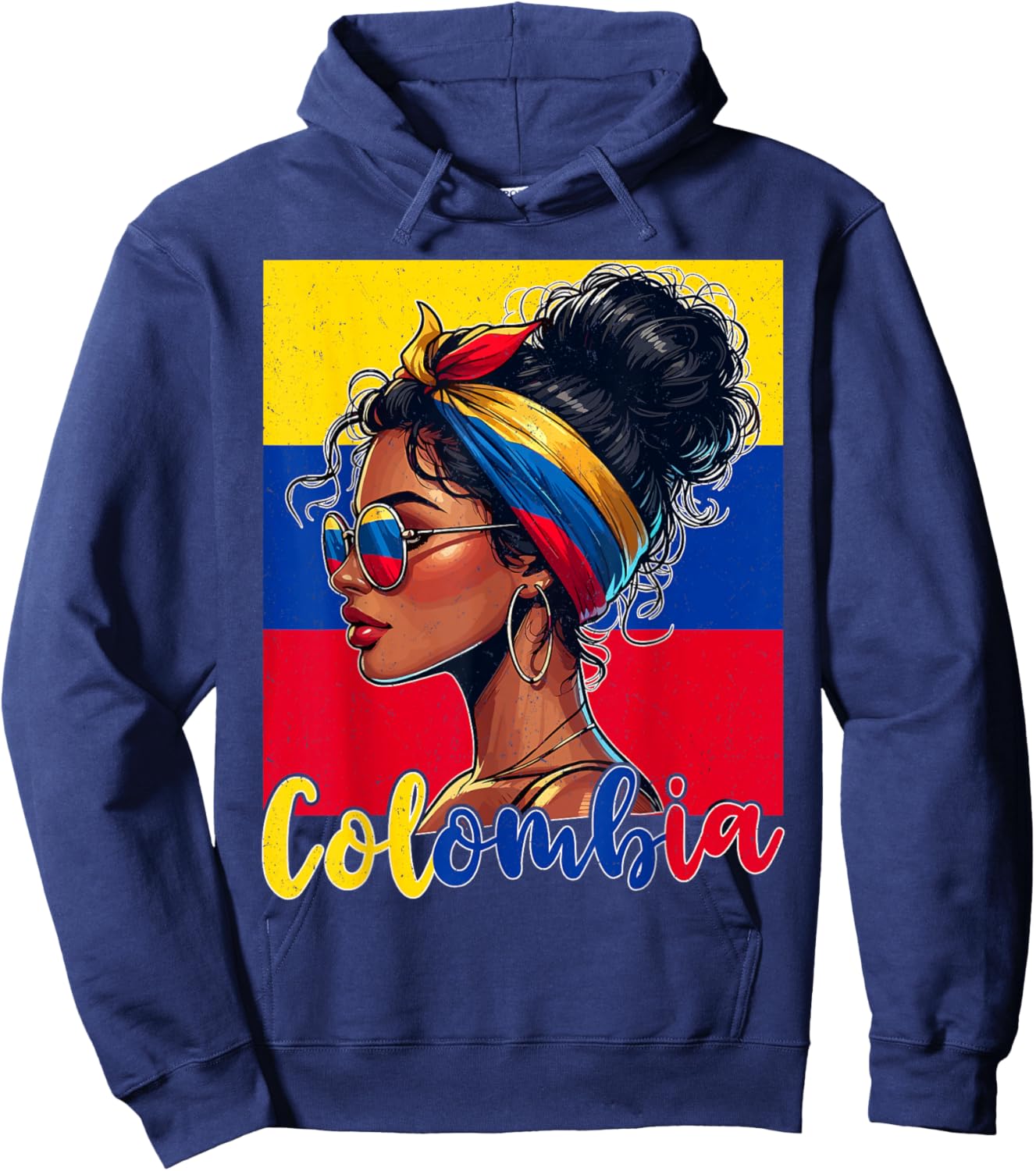Kolumbianisches Mädchen Kolumbien Flagge Stolze Afro Kolumbianische Frauen Hoodie - Hoodie | Navy