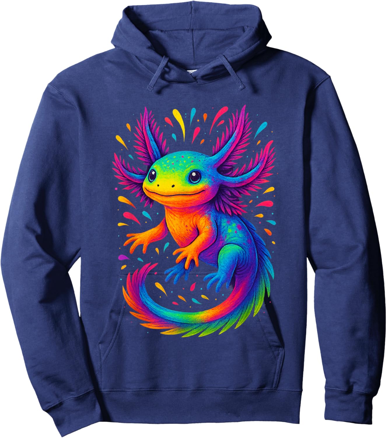 Colorful Rainbow Axolotl Graphic Cute Watercolor Axolotl Hoodie - Hoodie | Navy
