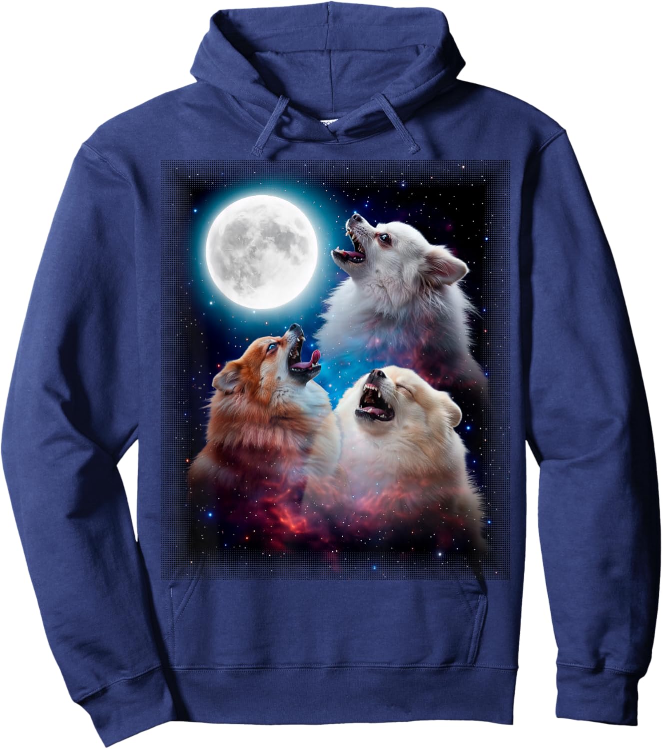 3 Pomeranians Moon Funny 80s 90s Retro Dog Hoodie - Hoodie | Navy
