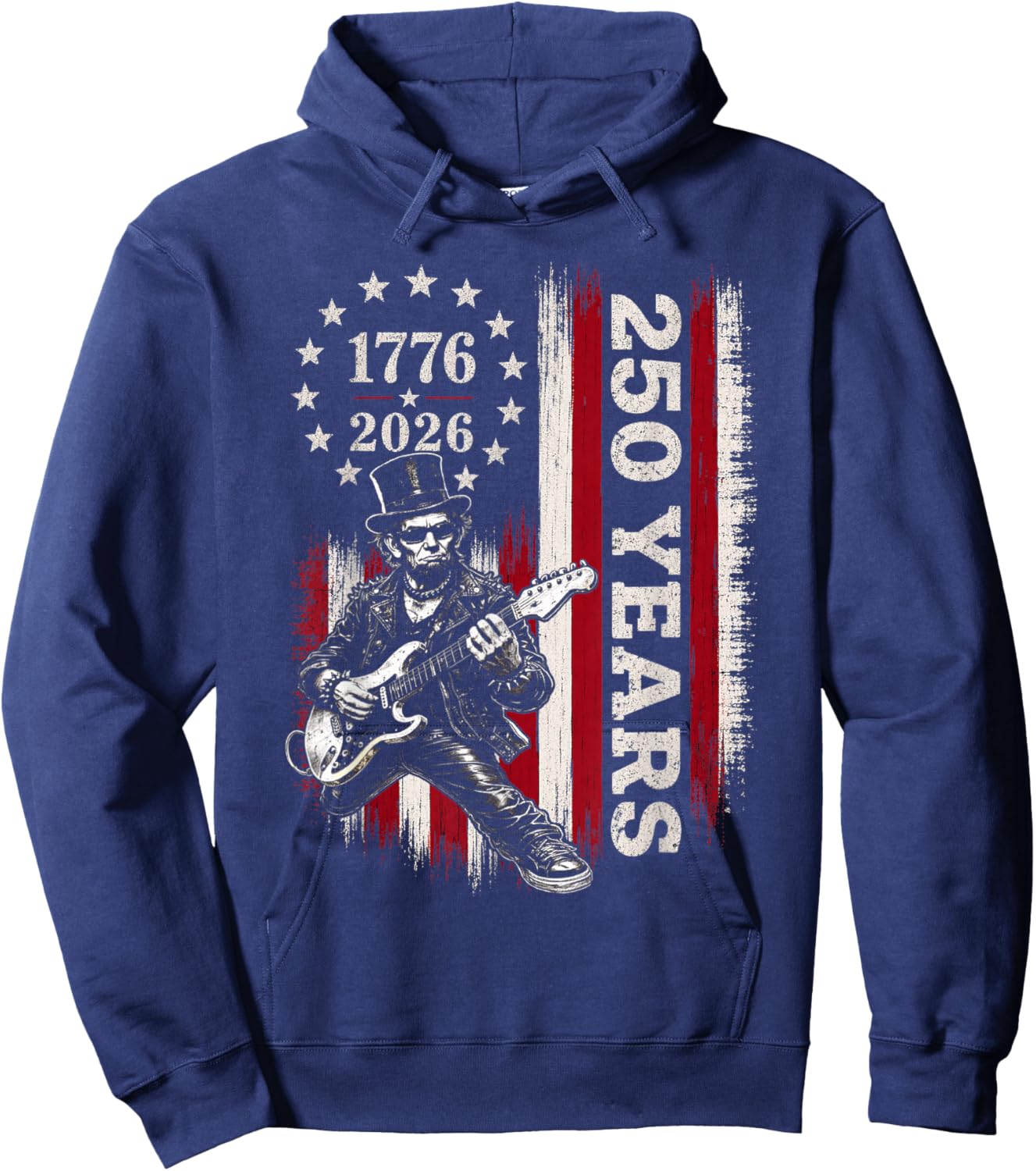 Abraham Lincoln Playing Guitar 4th July 250th Anniversary Hoodie - Hoodie | Navy