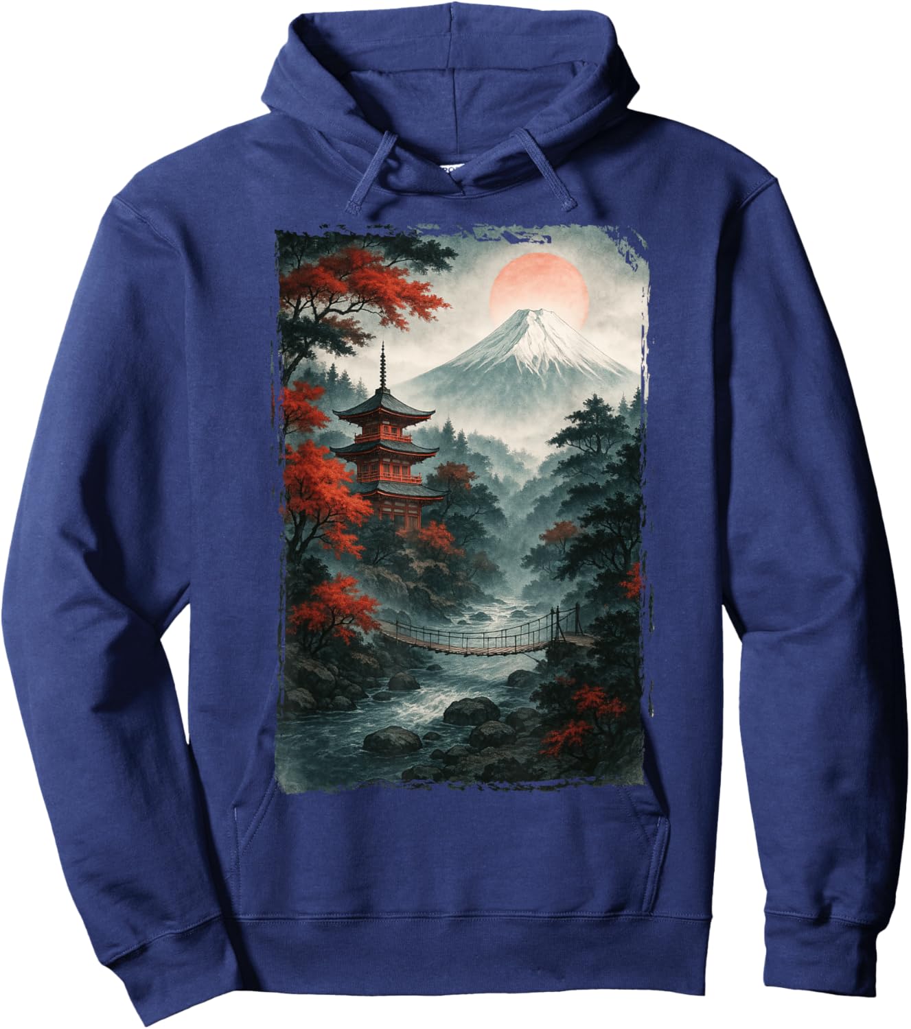 Japanische Landschaft & Bergblick, Sonne, Vintage Japan Hoodie - Hoodie | Navy