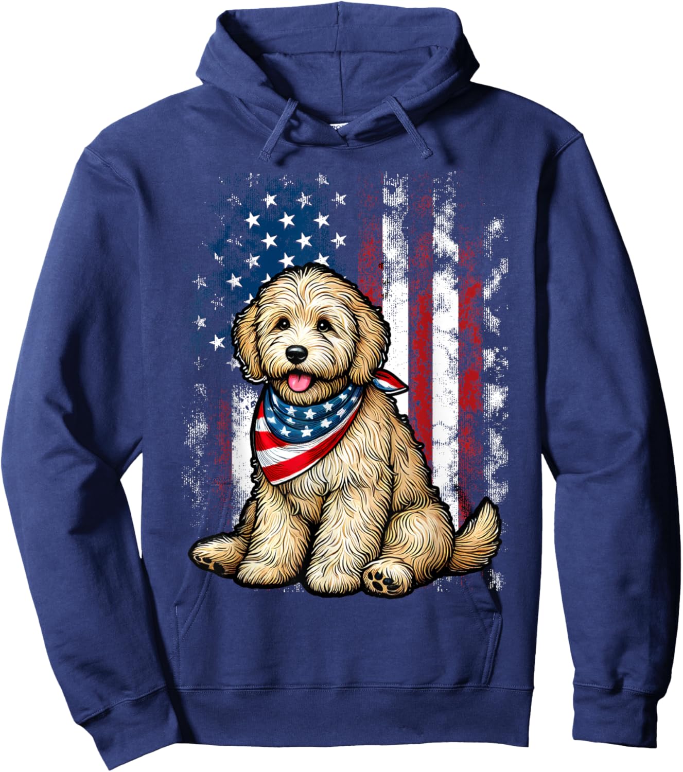 Goldendoodle 4th of July Patriotic Golden Doodle Dog Hoodie - Hoodie | Navy