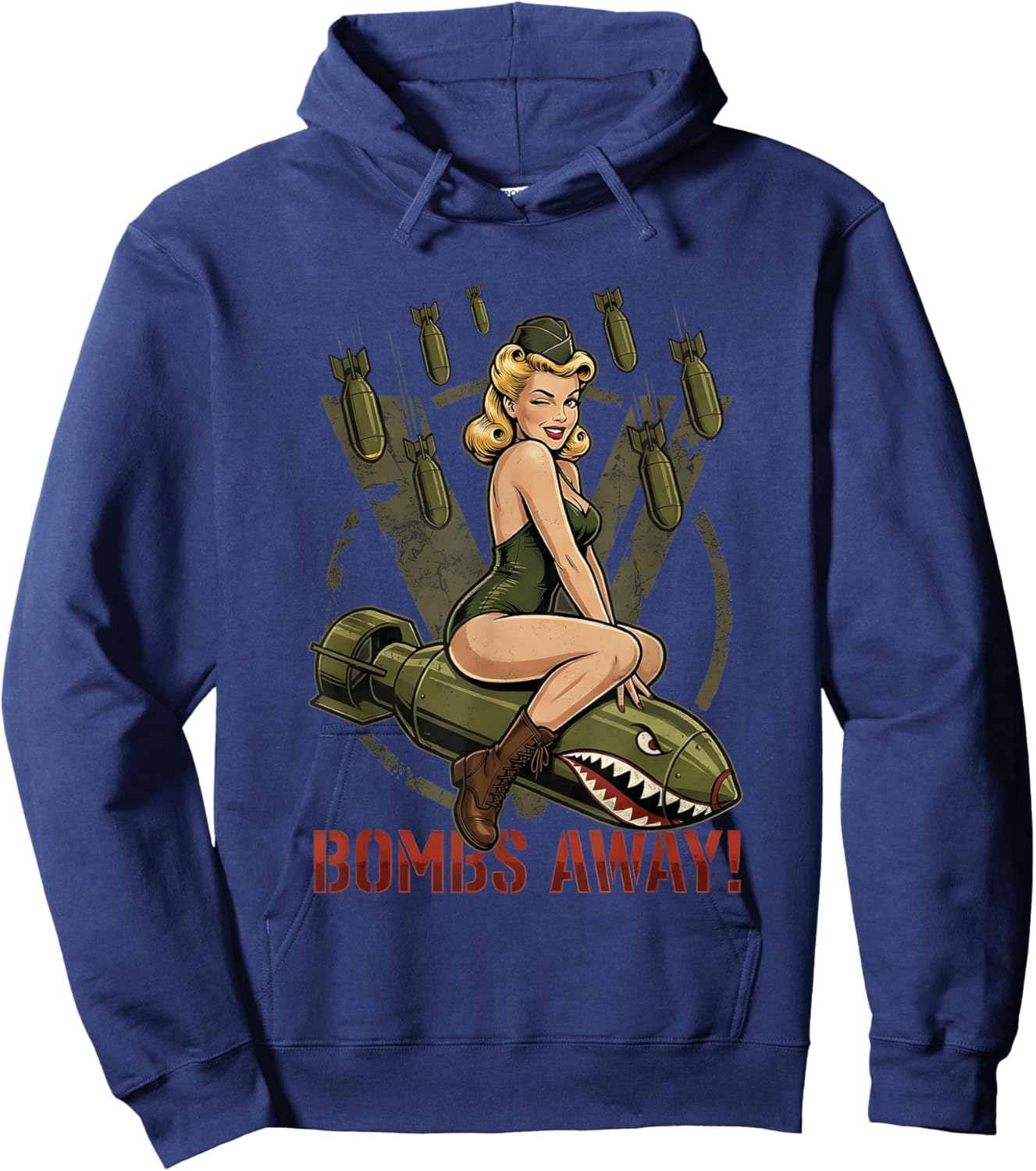 WW2 Pin Up Girl World War Two History Bombs Away Graphic Hoodie - Hoodie | Navy