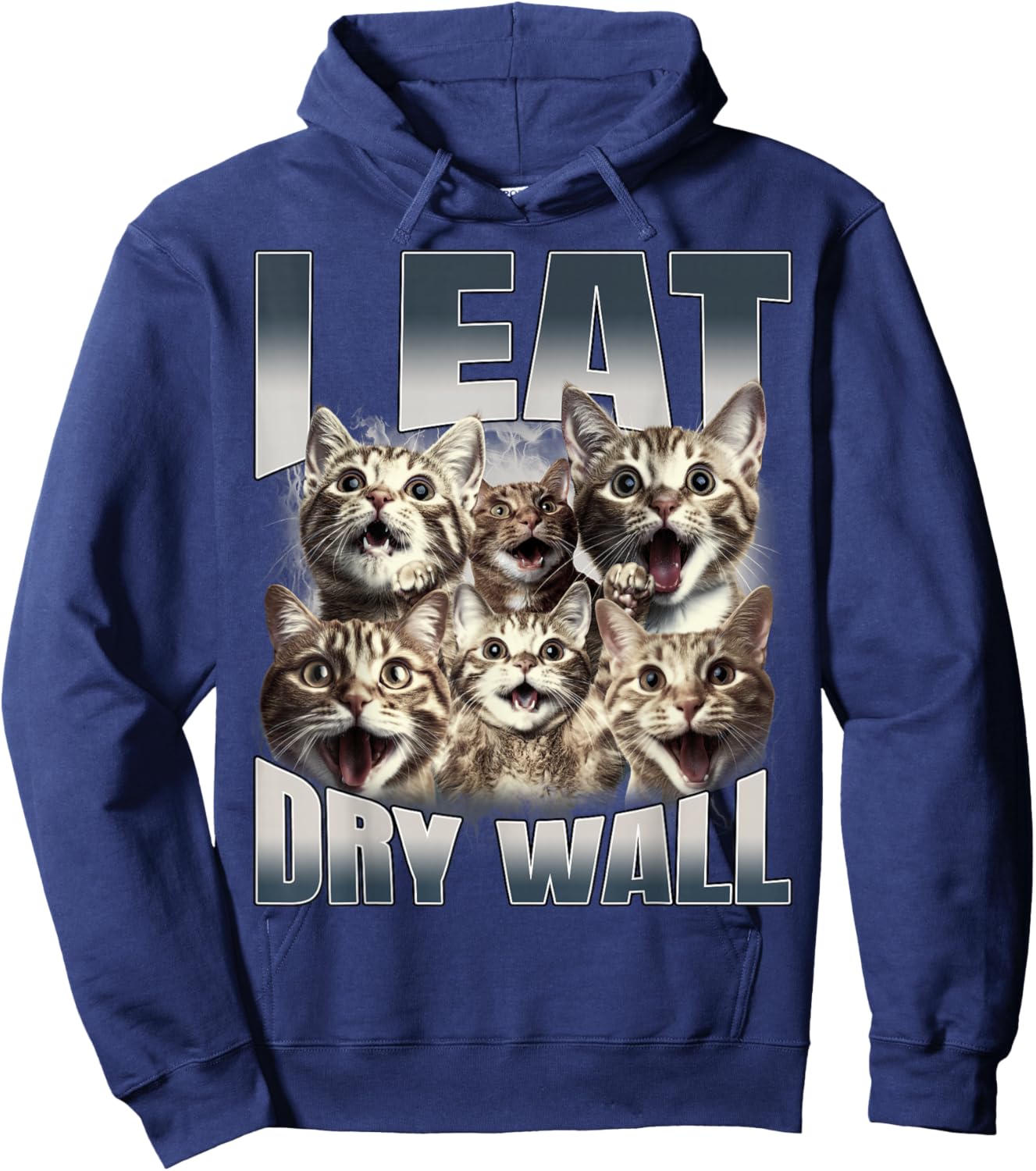 I Eat Drywall Funny Cat Meme Bootleg Graphic Hoodie - Hoodie | Navy
