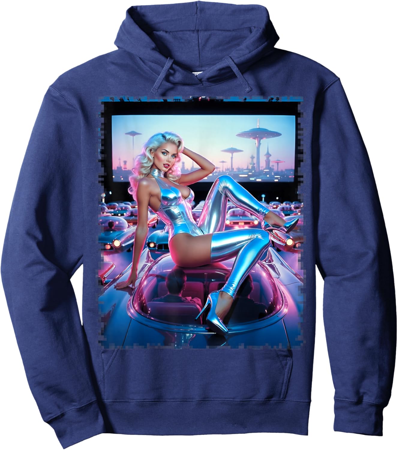 Sexy Girl - Retro Futuristic Blonde Bombshell Hoodie - Hoodie | Navy