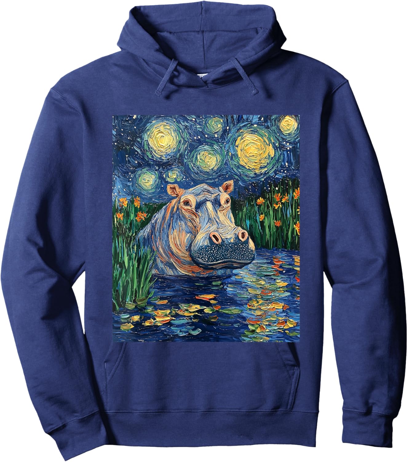 Hippo Hippopotamus - Van Gogh Style - Starry Night Hoodie - Hoodie | Navy