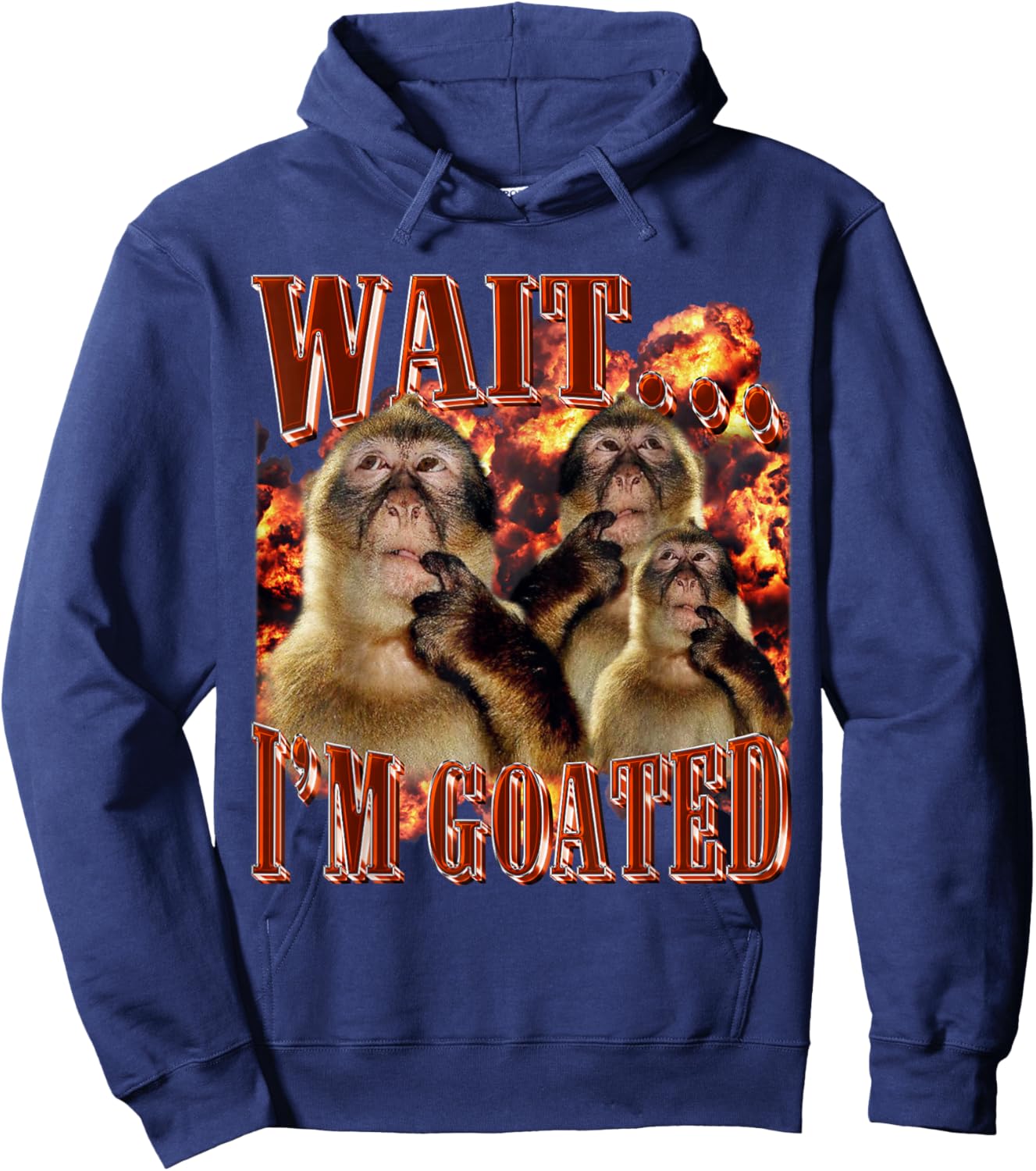 Wait... I'm Goated Funny Hilarious Thinking Monkey Graphic Hoodie - Hoodie | Navy