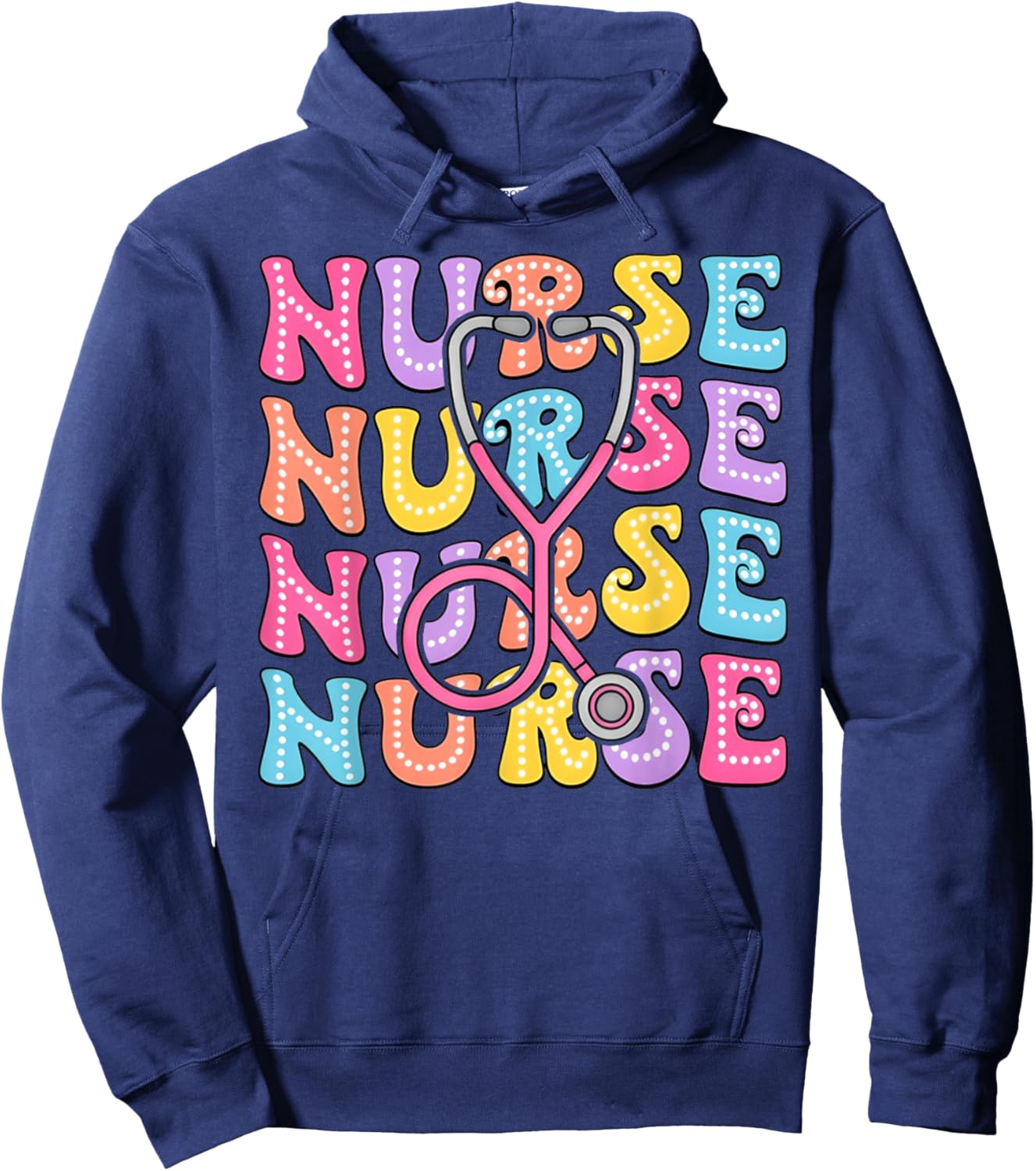 Retro Groovy Registered Nurse Stethoscope Nursing RN Staff Hoodie - Hoodie | Navy