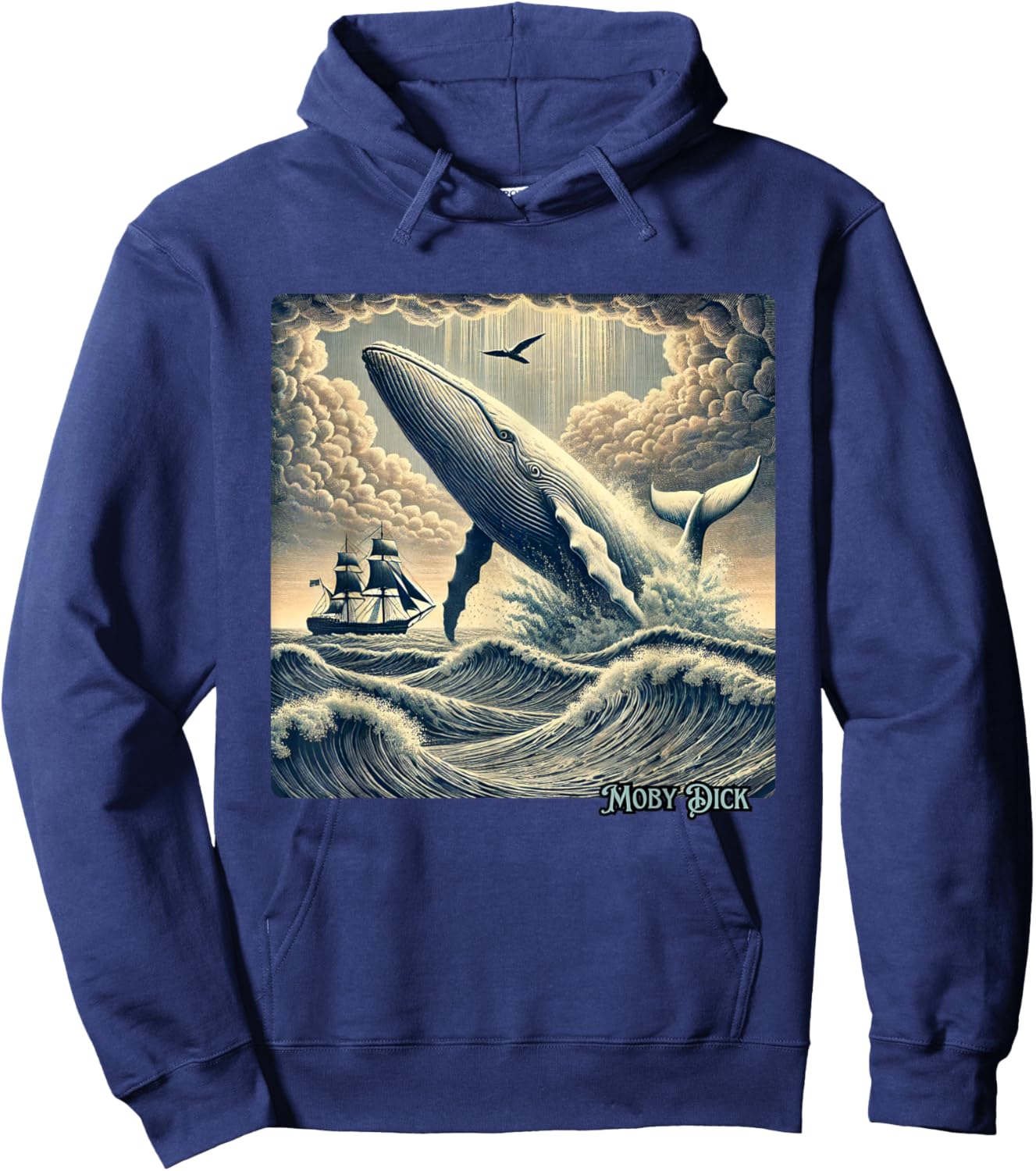 Moby Dick Adventure Graphic | Nautical Whale Tale Design Hoodie - Hoodie | Navy