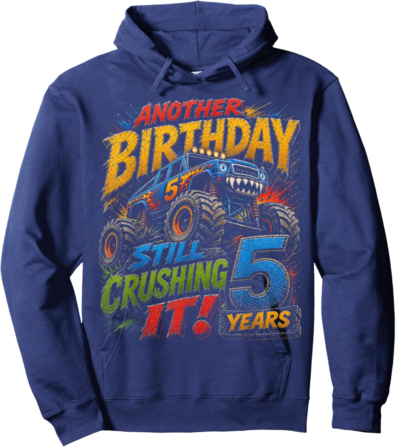 Monster Truck 5th Birthday Shirt 5 Year Old Boy Hoodie - Hoodie | Navy