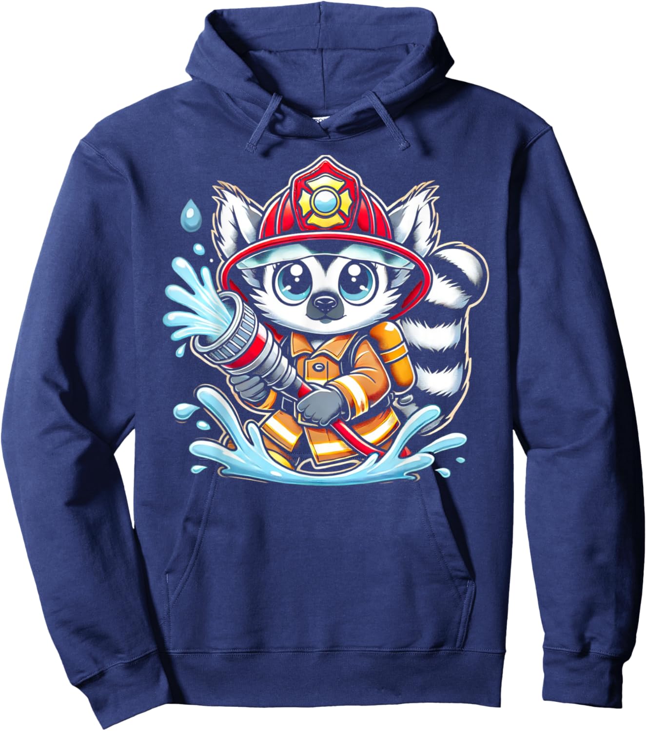 Cute Cartoon Lemur Firefighter Fireman For Children Hoodie - Hoodie | Navy