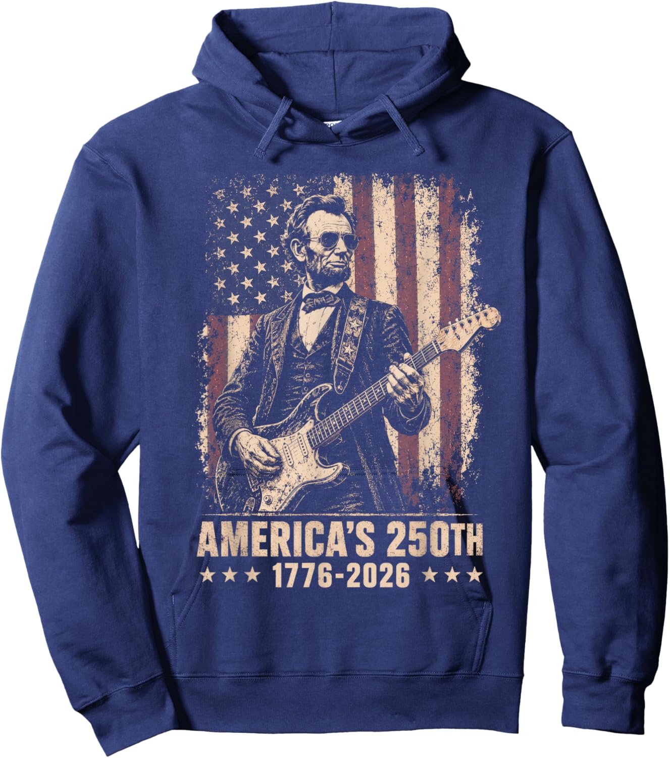 Abraham Lincoln Playing Guitar 4th July 250th Anniversary Hoodie - Hoodie | Navy