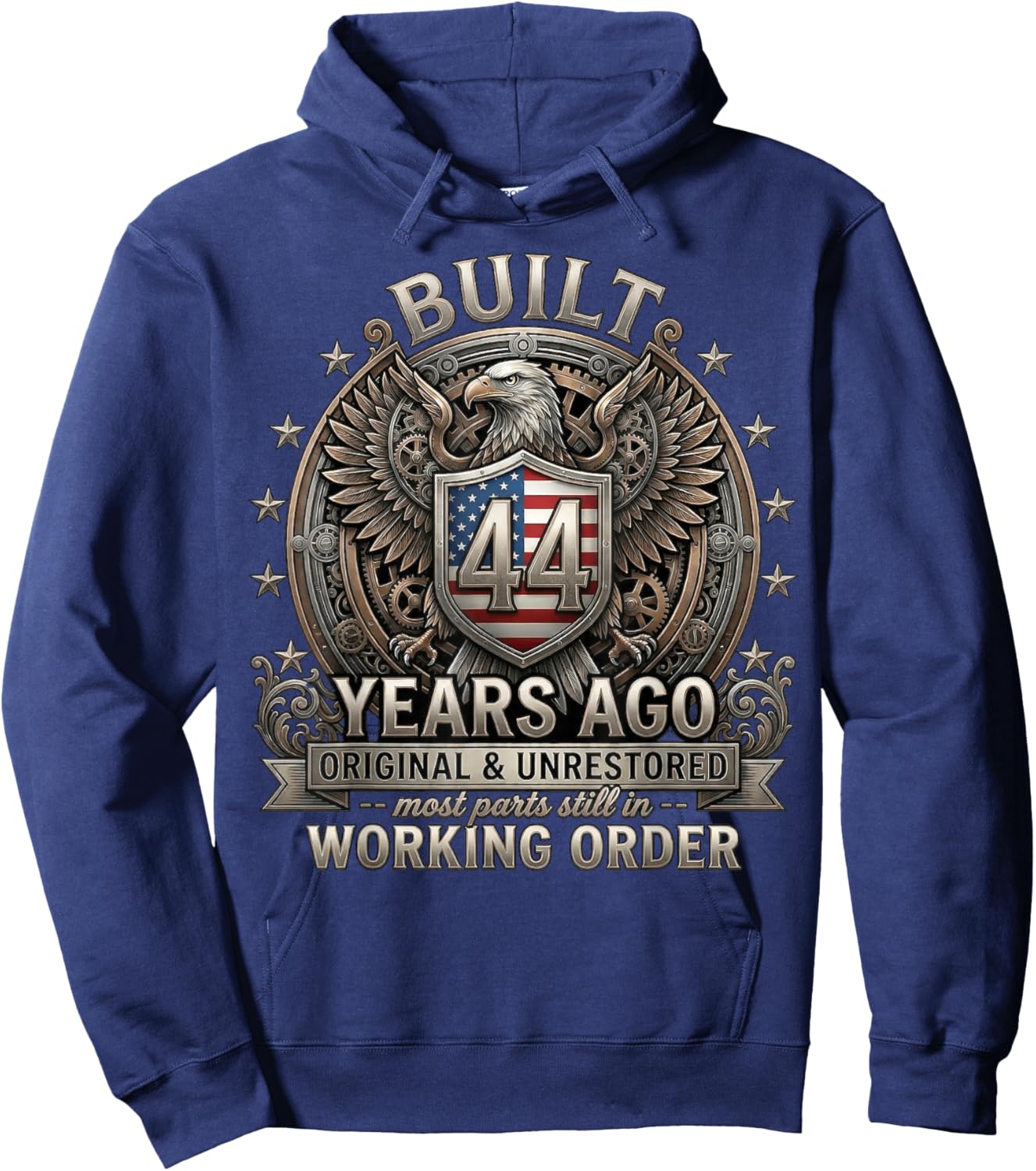 Vintage 44th Birthday Built 44 Years Ago Patriotic USA Flag Hoodie - Hoodie | Navy