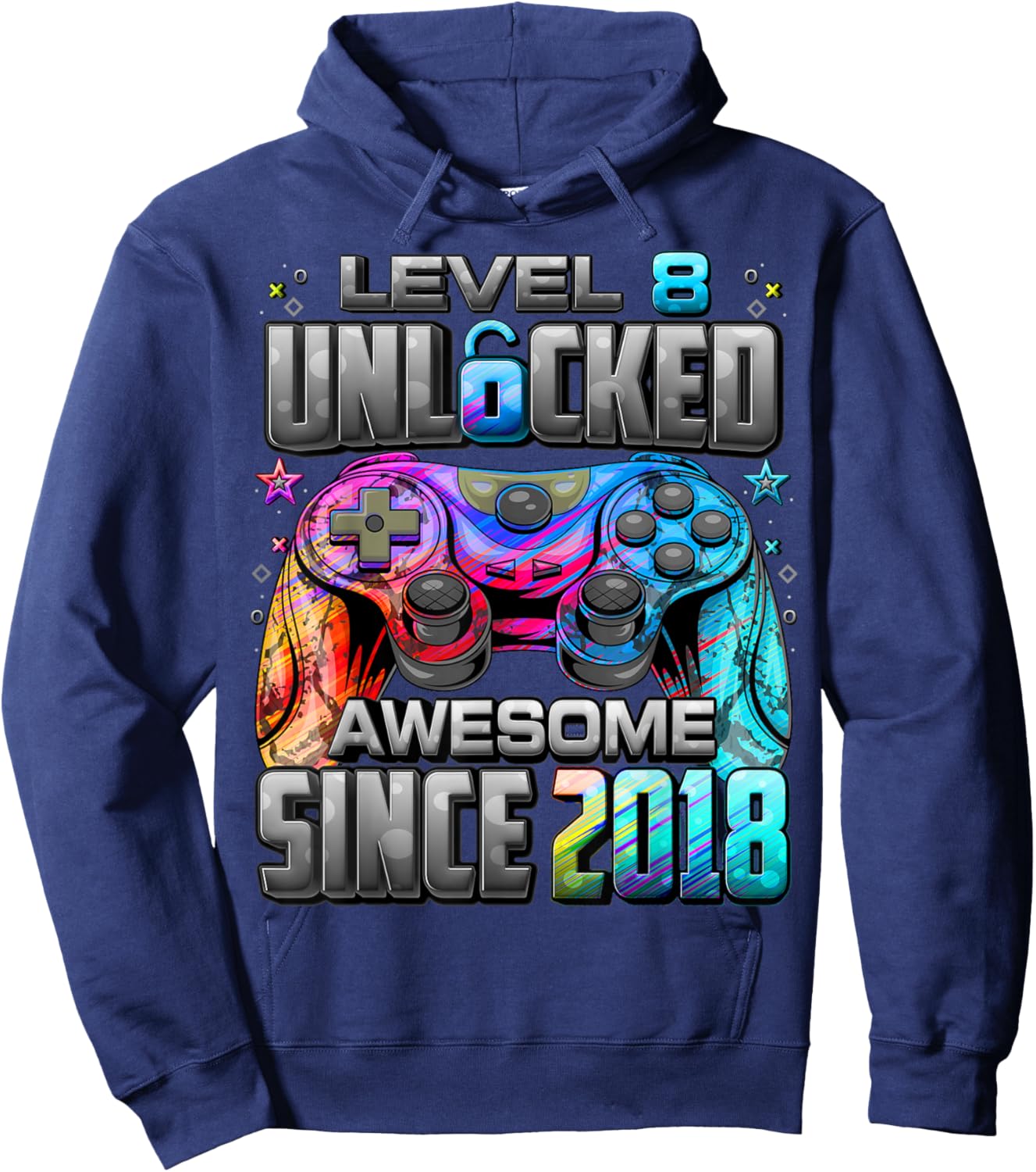 Level 8 Unlocked Awesome Since 2018 8th Birthday Gaming Hoodie - Hoodie | Navy