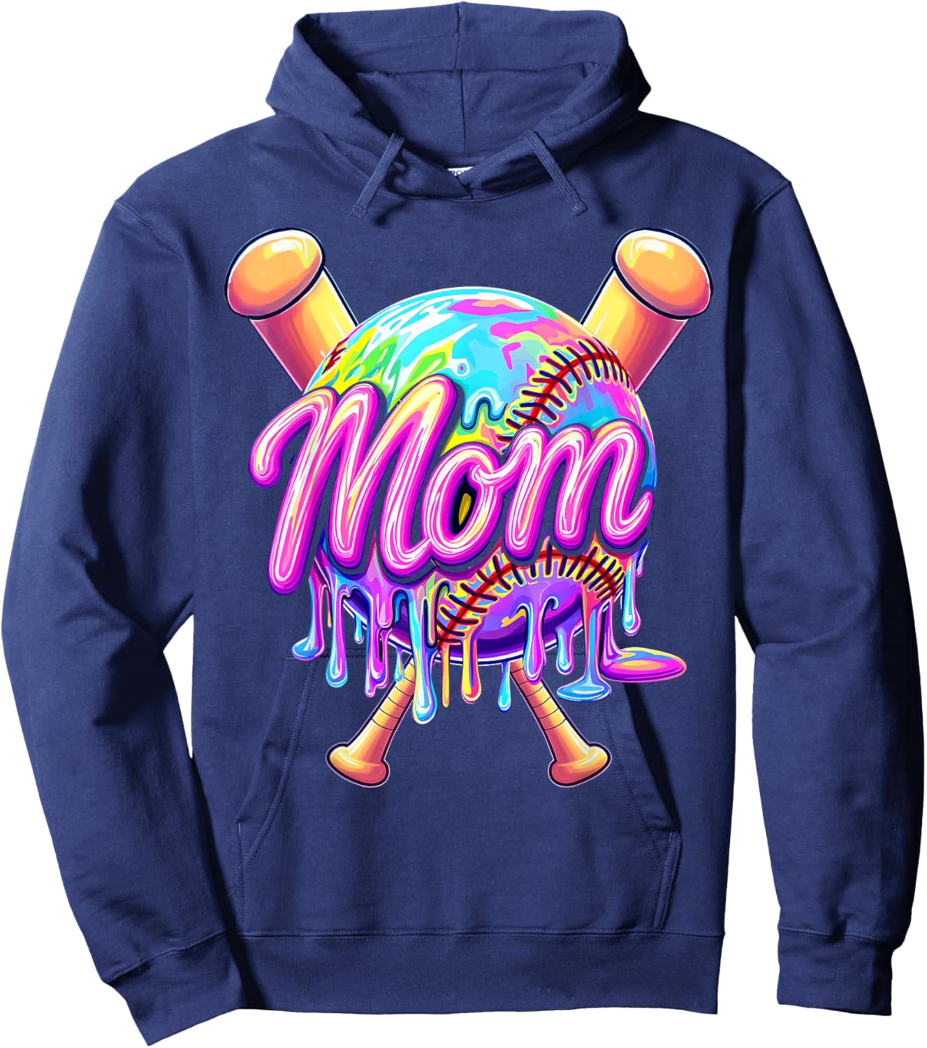 Baseball Drip Mom Cute Tie Dye Baseball Women Mother's Day Hoodie - Hoodie | Navy