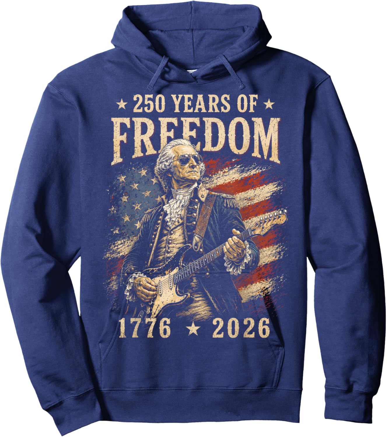 George Washington Playing Guitar 4th July 250th Anniversary Hoodie - Hoodie | Navy