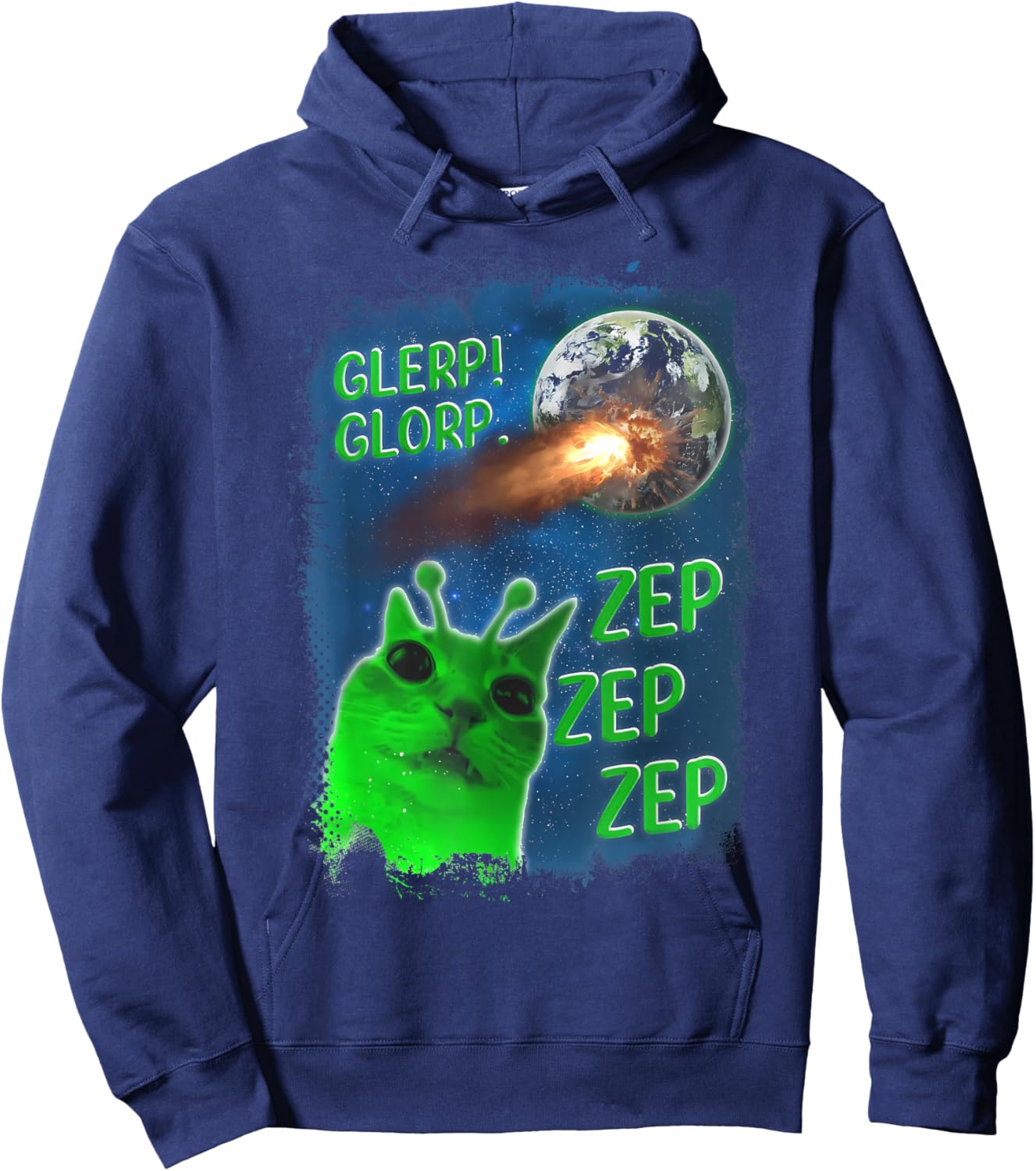 Glerp Glorp Funny Alien Cat Dank Meme Brainrot Hoodie - Hoodie | Navy