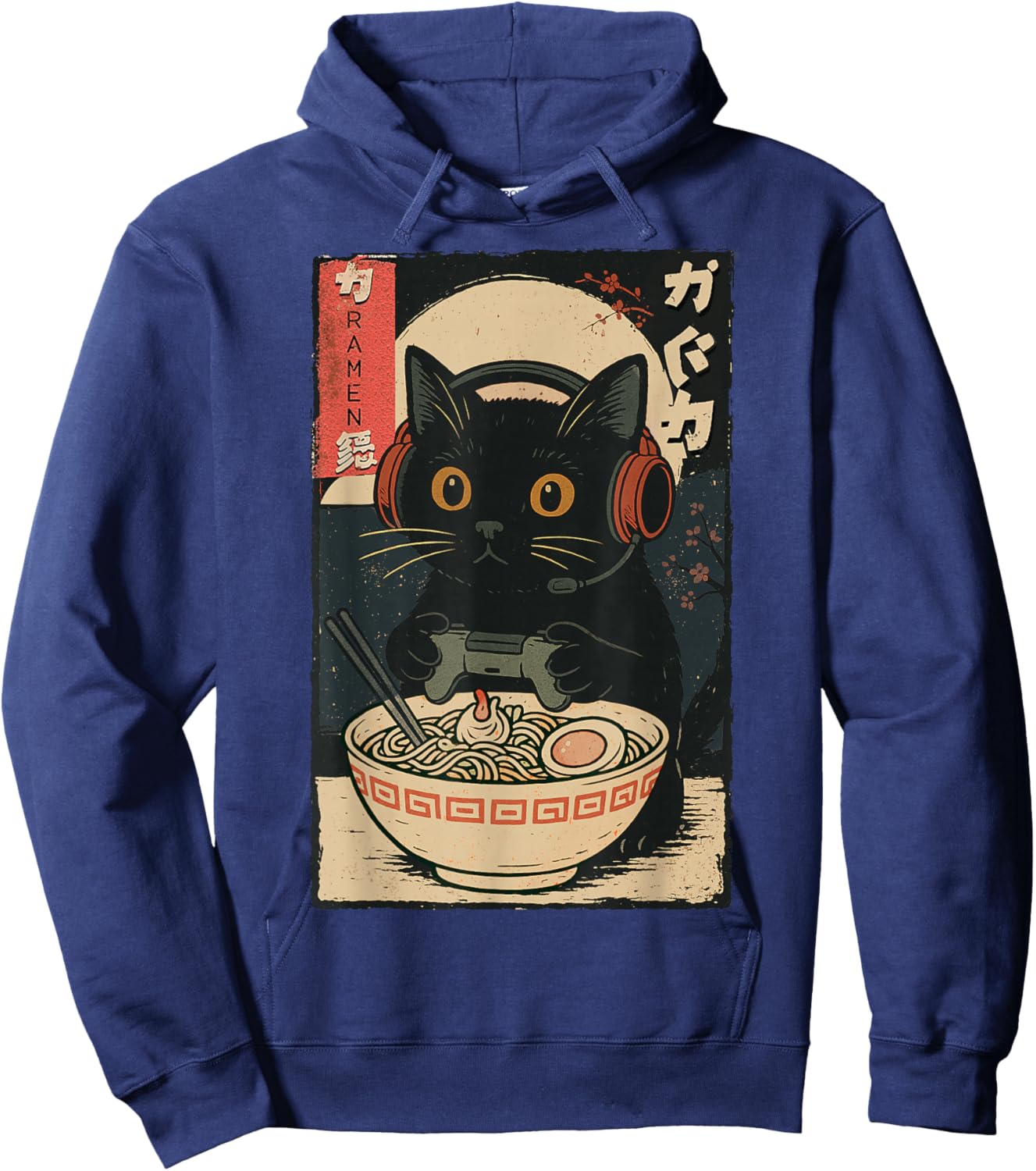 Cute Kawaii Gamer Cat Funny Retro Japanese Cat Gaming Hoodie - Hoodie | Navy