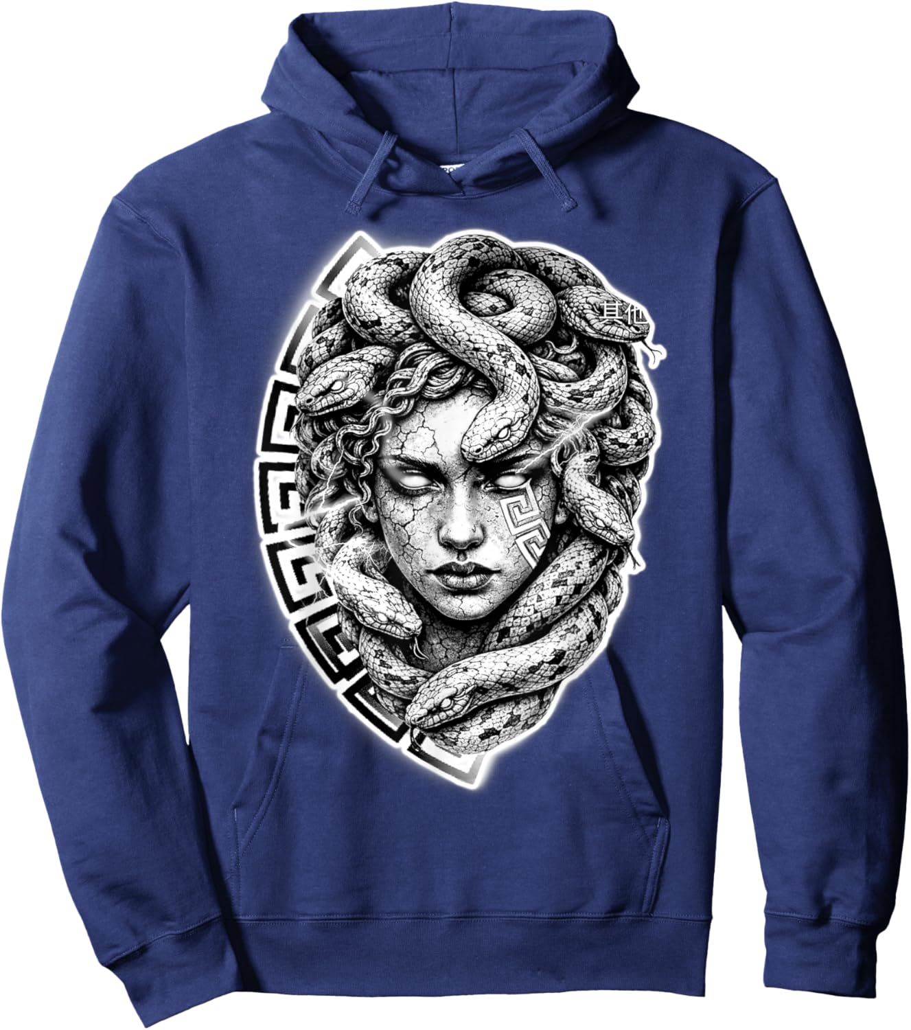 Medusa Stone Goddess Snake Serpent Meandros Design Hoodie - Hoodie | Navy