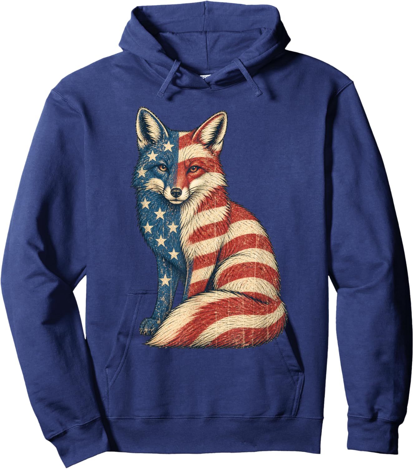 American Flag Fox 4th of July Hoodie - Hoodie | Navy