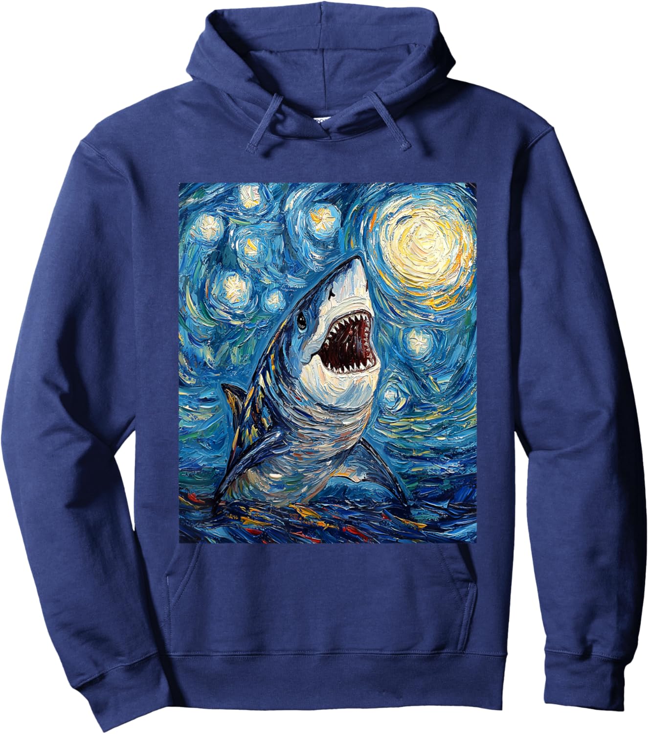 Funny Shark - Van Gogh Style - Starry Night Hoodie - Hoodie | Navy