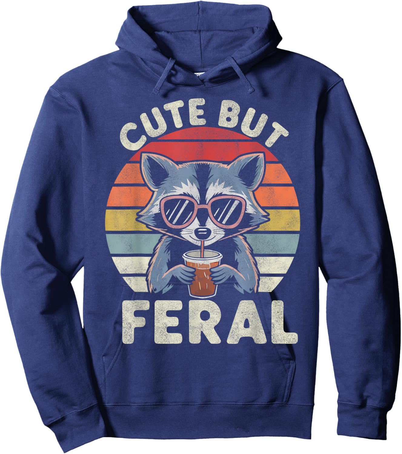 Cute But Feral Funny Racoon Sunglasses for Toddler Boys Kids Hoodie - Hoodie | Navy